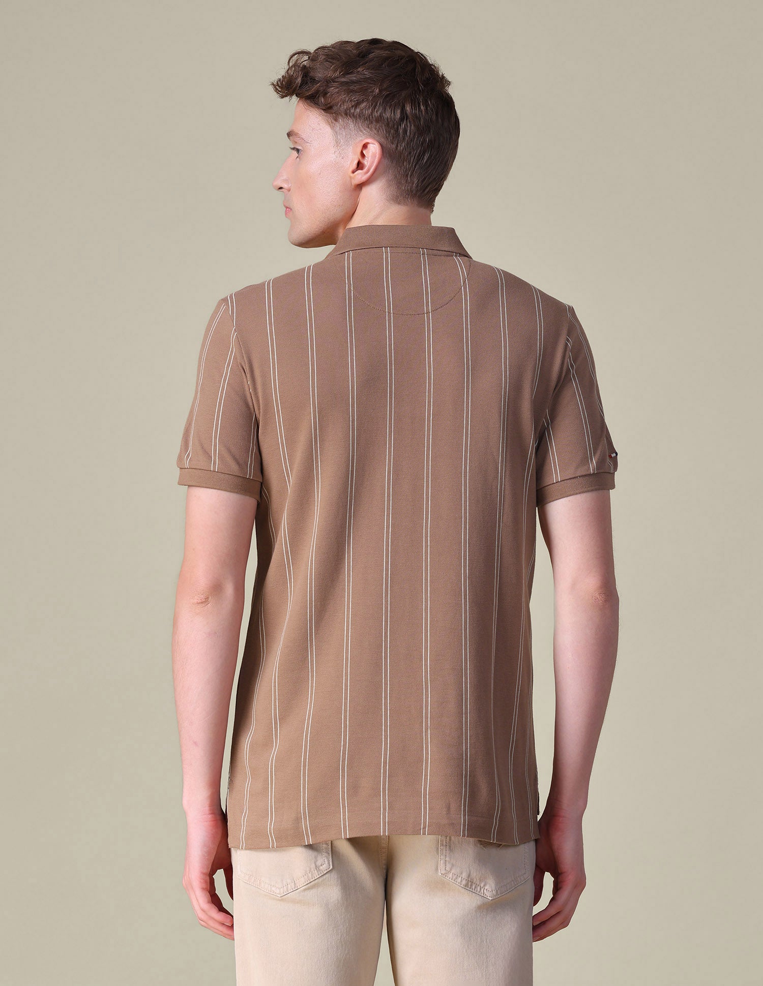 Vertical Striped Slim Fit Polo Shirt Light Brown - U.S. POLO ASSN. | Large