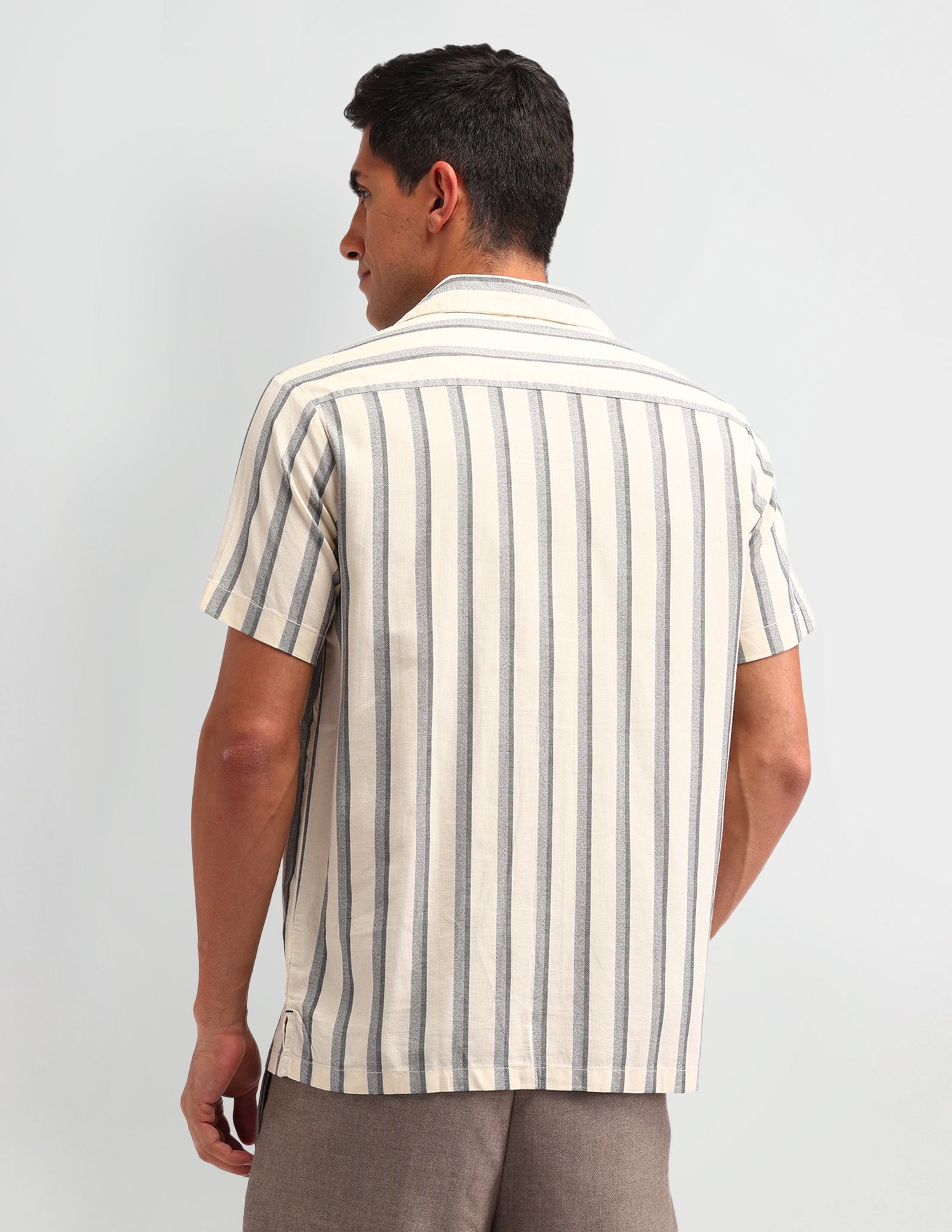 Vertical Striped Slim Fit Shirt Ivory - U.S. Polo Assn. India | Large