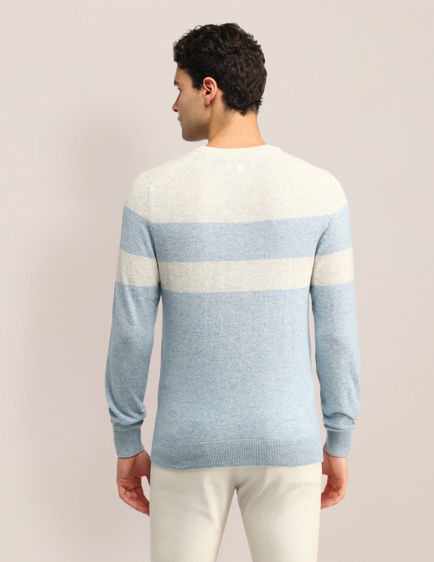 Colour Blocked Regular Fit Sweater Off White - U.S. Polo Assn. India | Large