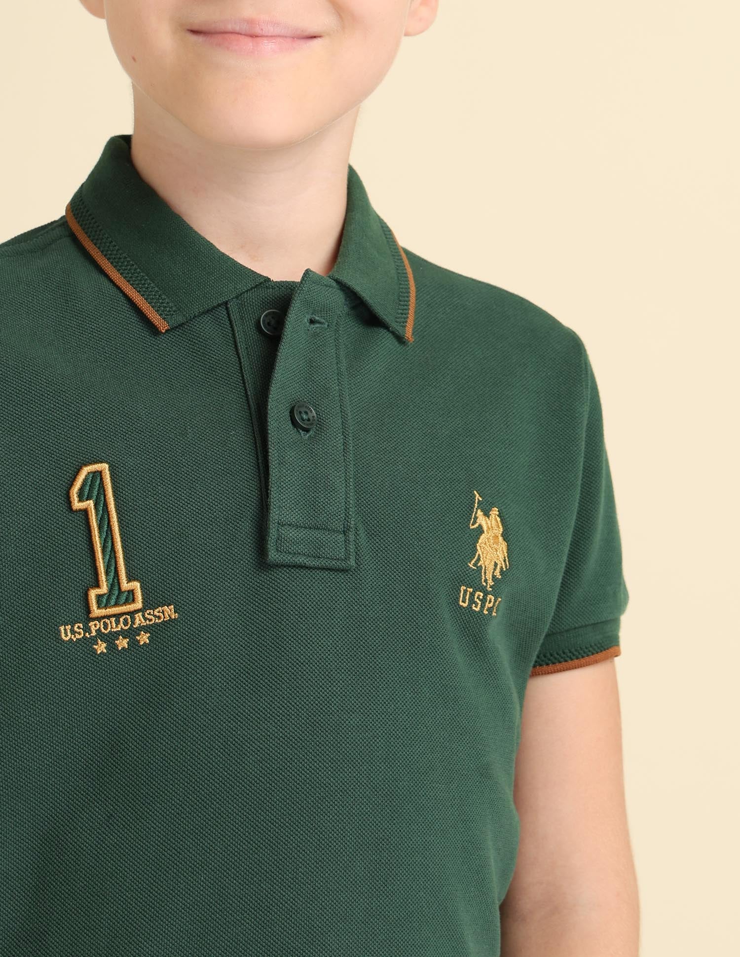 Boys Brand Appliqued Regular Fit Polo Shirt Dark Green - U.S. POLO ASSN. | Large