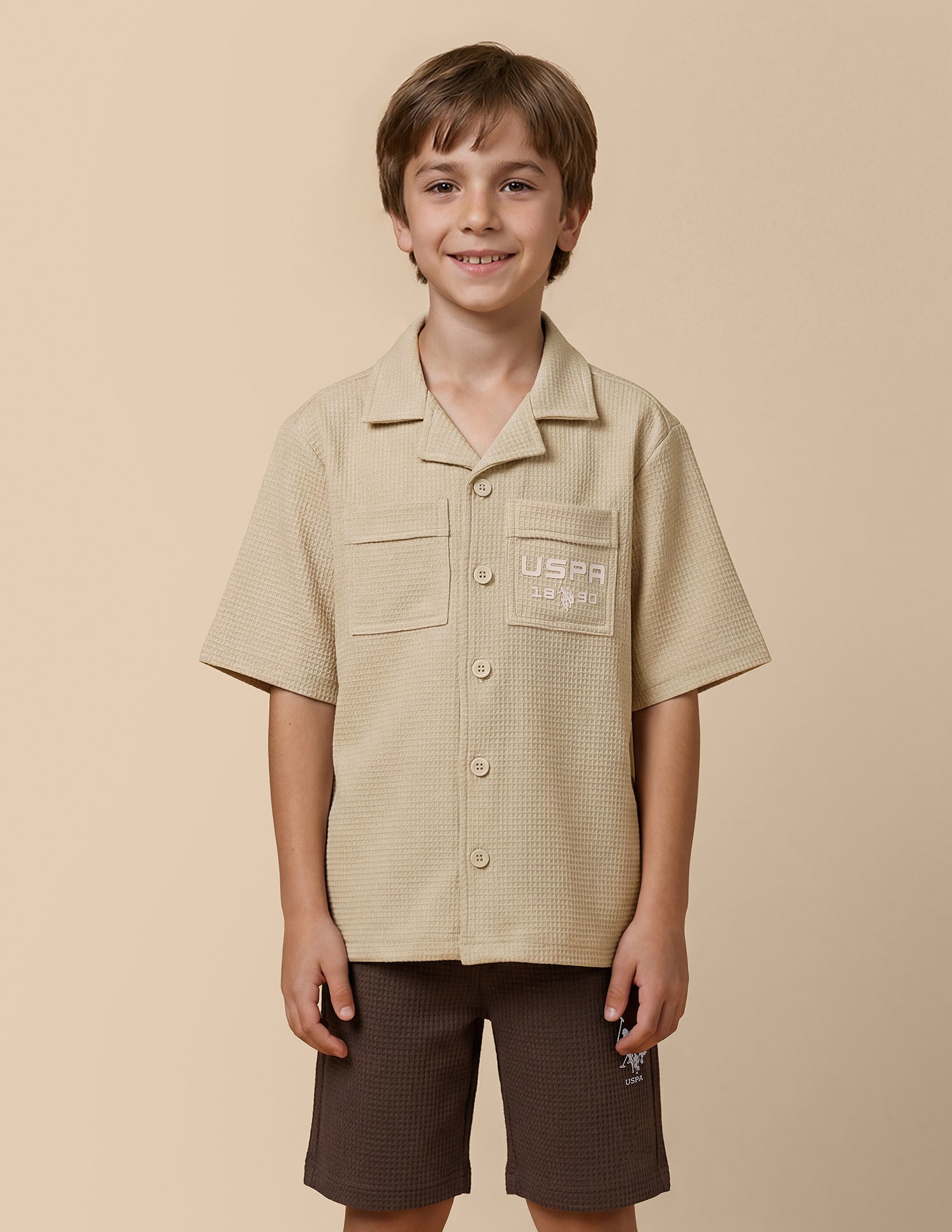 Textured Cuban Knitted Shirt Beige - U.S. Polo Assn. India | Large