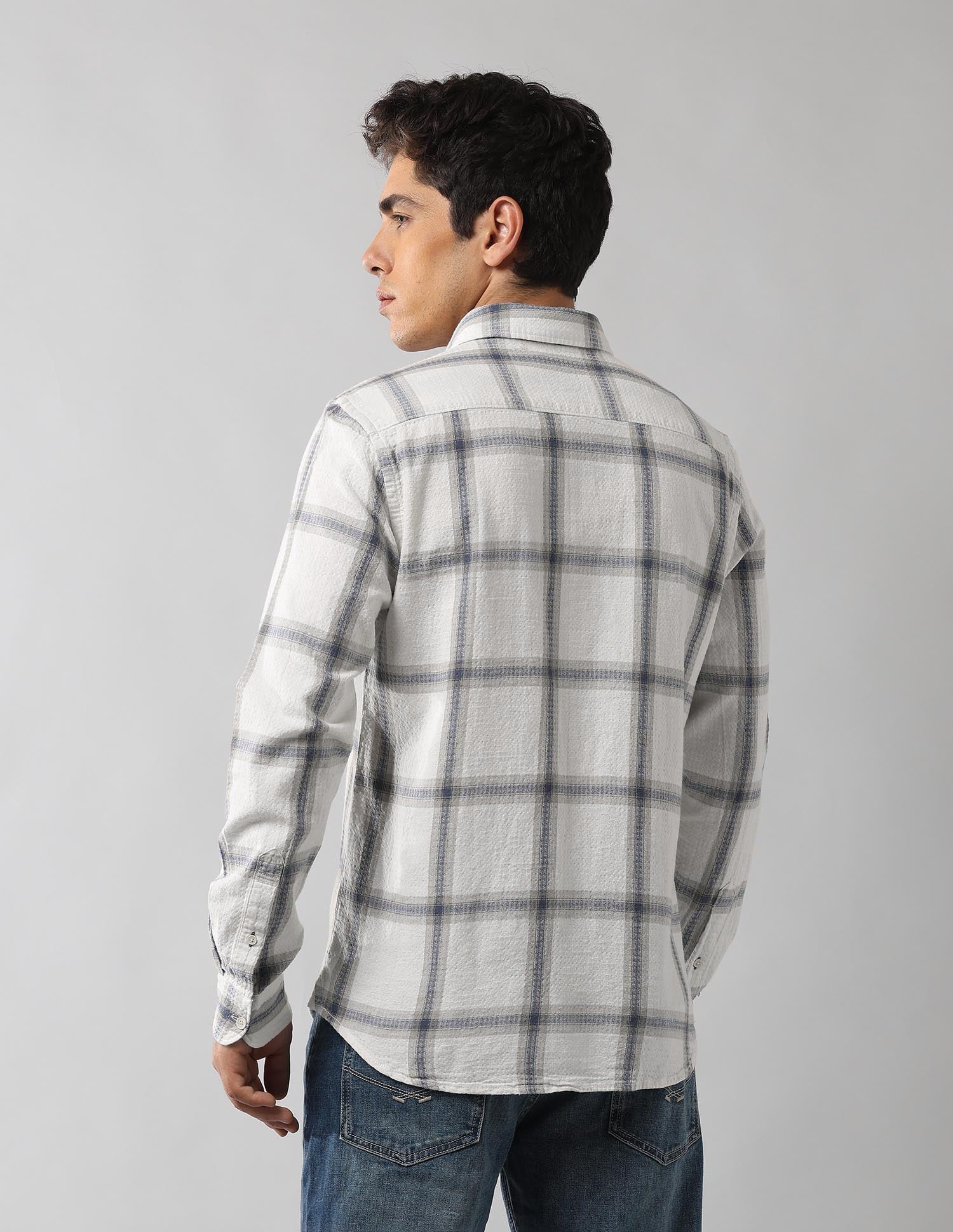 Grid Tattersall Checked Regular Fit Shirt Off White - U.S. Polo Assn. India | Large