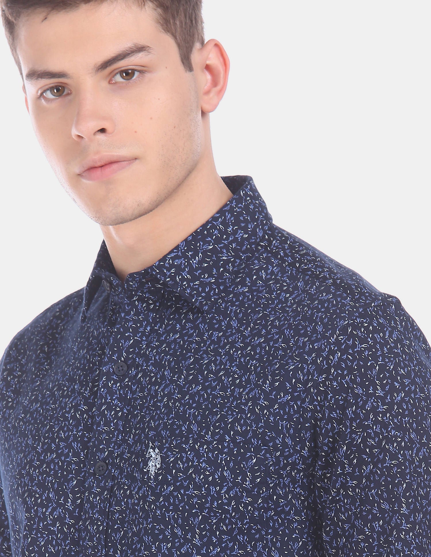 Men Navy Spread Collar Allover Printed Shirt Navy - U.S. POLO ASSN. | Large