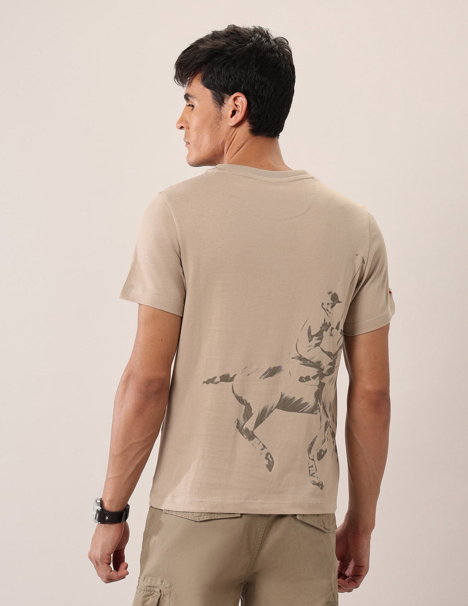 Graphic Printed Muscle Fit T-Shirt Beige - U.S. Polo Assn. India | Large