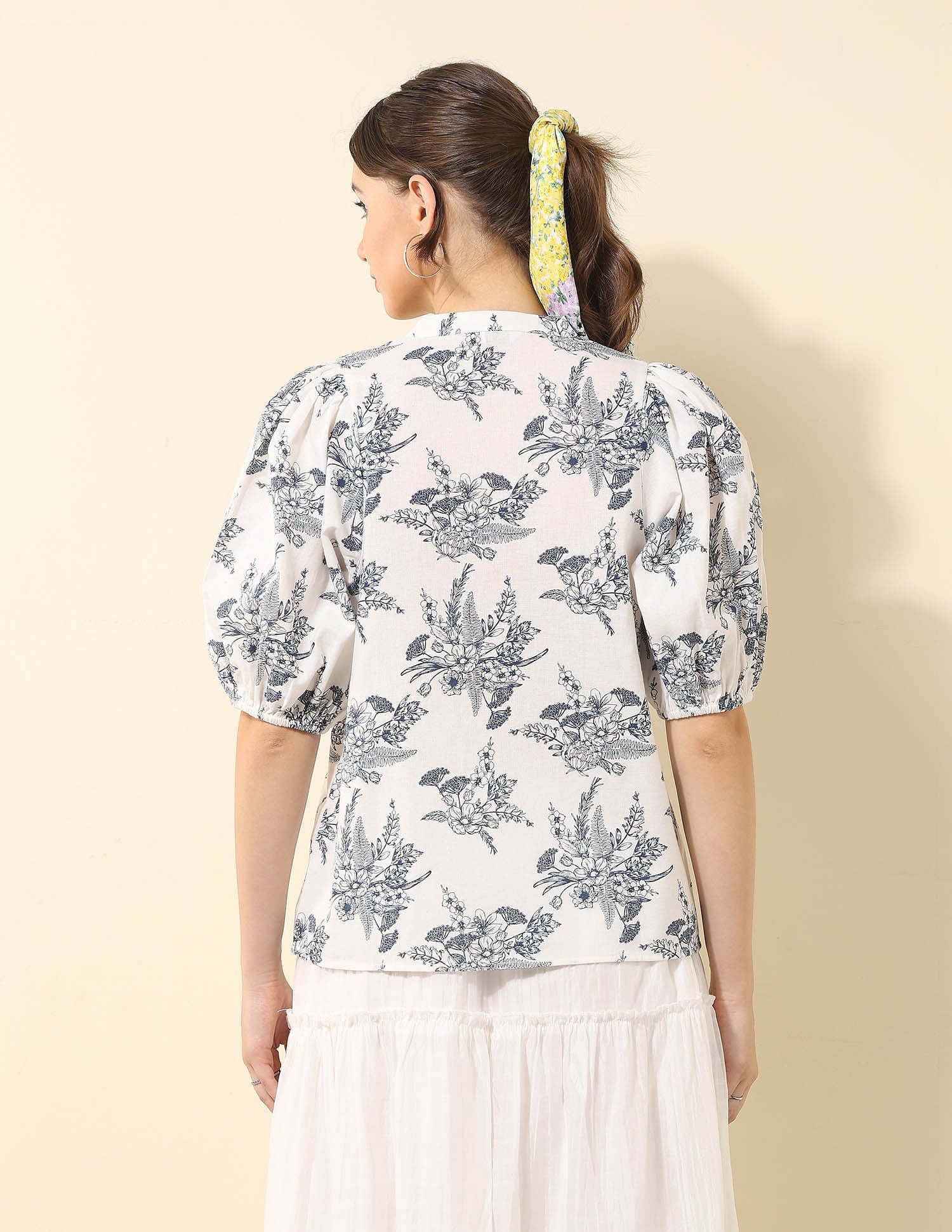Floral Printed Chiffon Shirt Off White - U.S. Polo Assn. India | Large