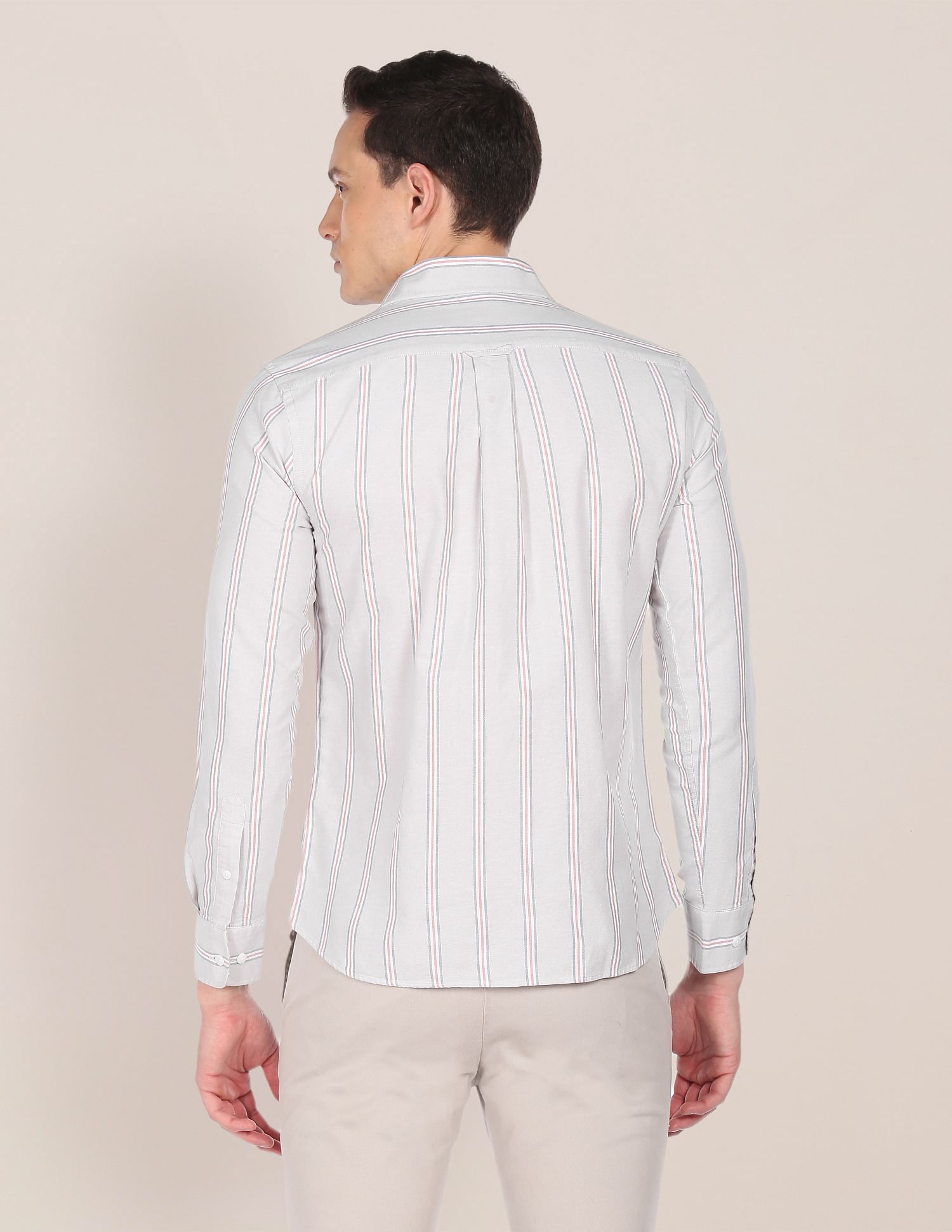 Premium Cotton Striped Casual Shirt Light Grey - U.S. Polo Assn. India | Large