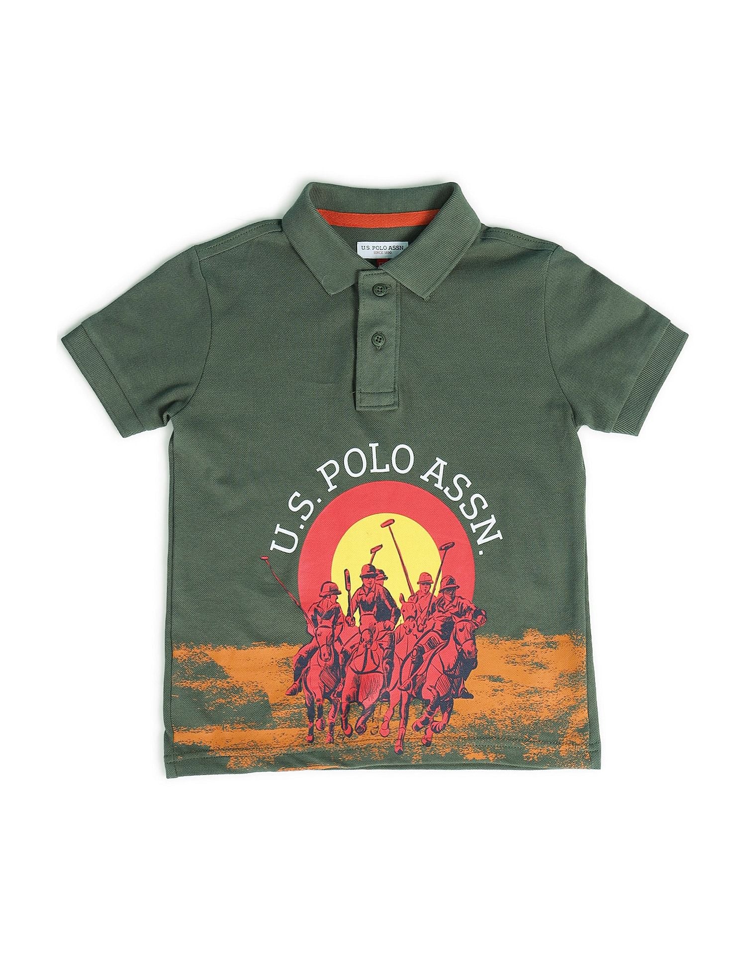 Boys Brand Printed Polo Shirt Olive - U.S. POLO ASSN. | Large
