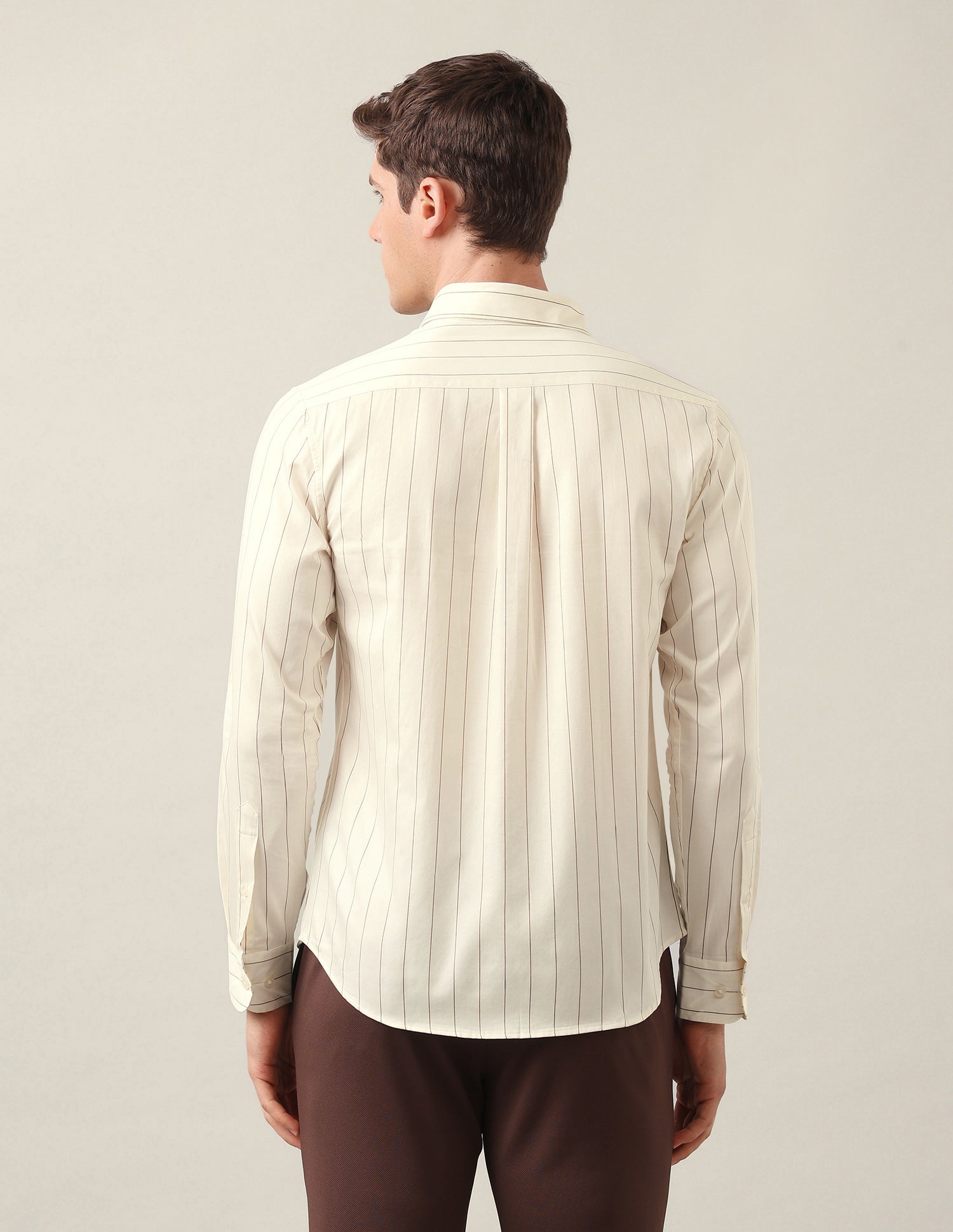 Vertical Striped Satin Shirt Beige - U.S. Polo Assn. India | Large