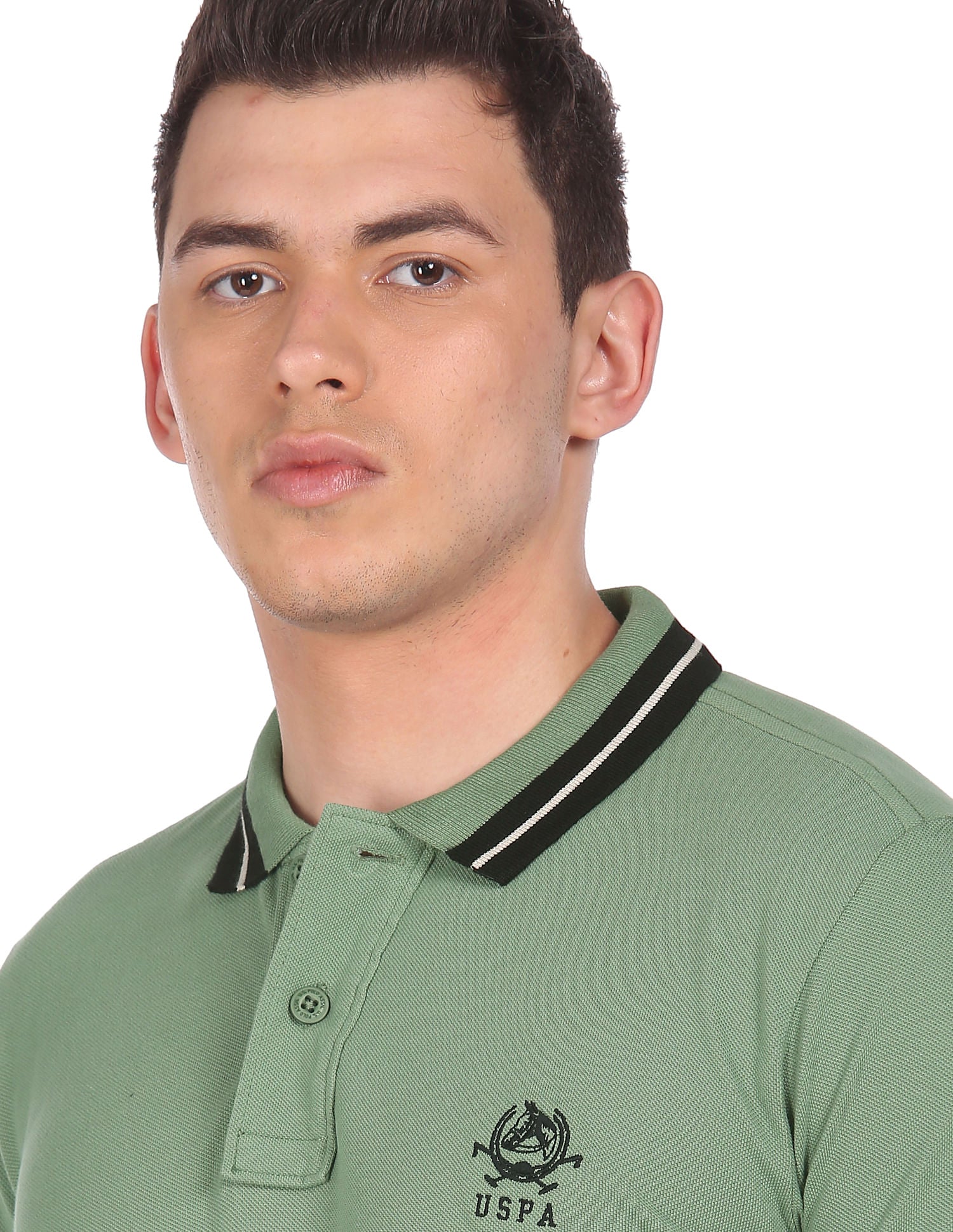 Men Light Olive Cotton Solid Polo Shirt Light Olive - U.S. Polo Assn. India | Large