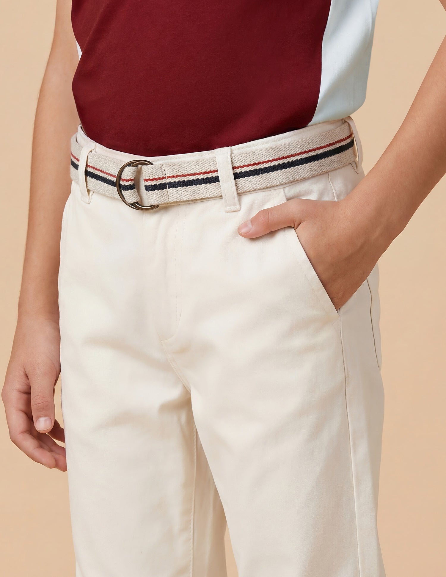 Dobby Slim Fit Trousers Off White - U.S. Polo Assn. India | Large