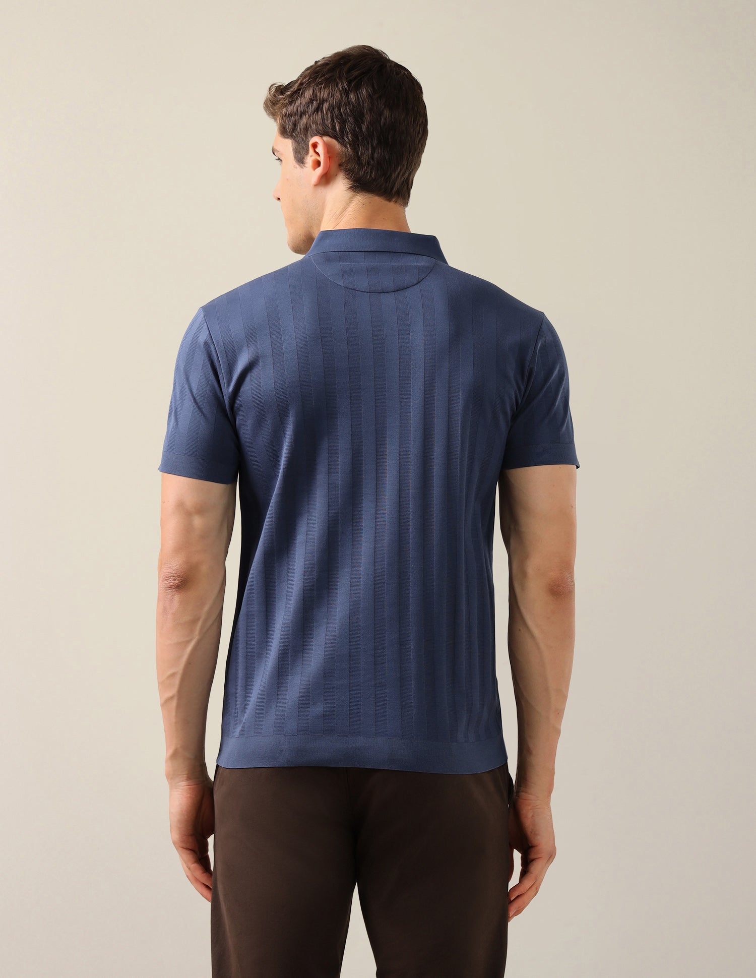 Self Design Vertical Striped Slim Fit Polo Shirt Blue - U.S. Polo Assn. India | Large