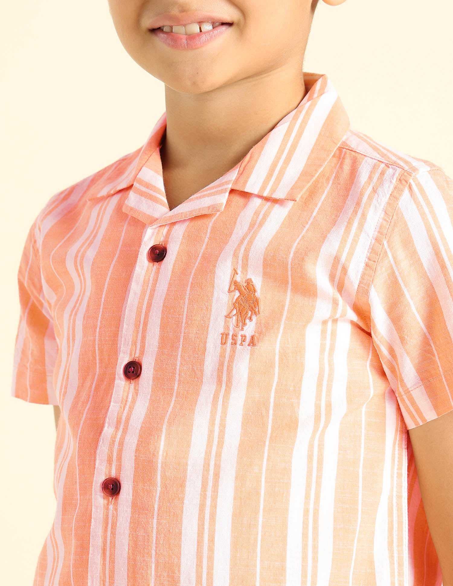 Boys Vertical Striped Cuban Shirt Orange - U.S. POLO ASSN. | Large