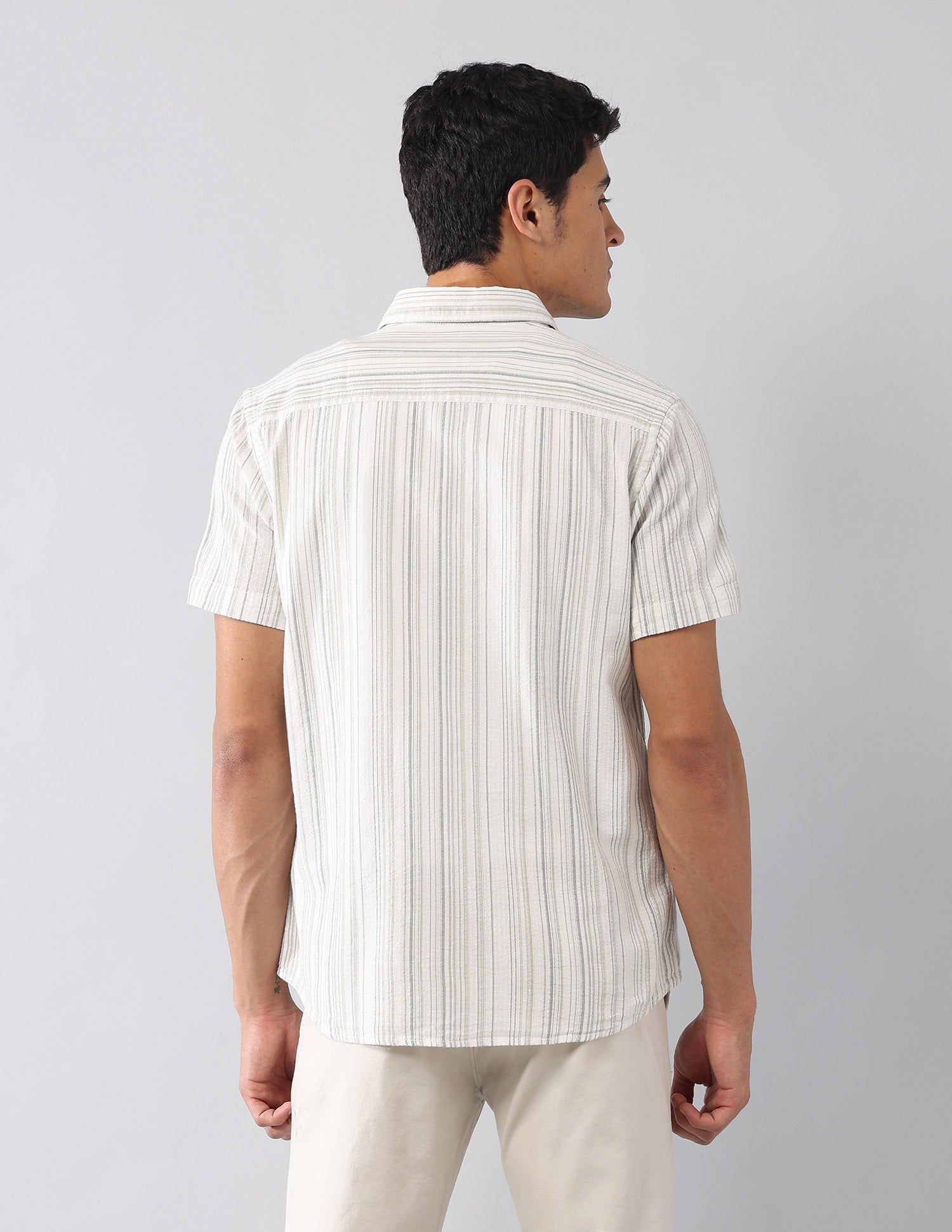 Vertical Striped Seersucker Regular Fit Shirt Olive - U.S. Polo Assn. India | Large