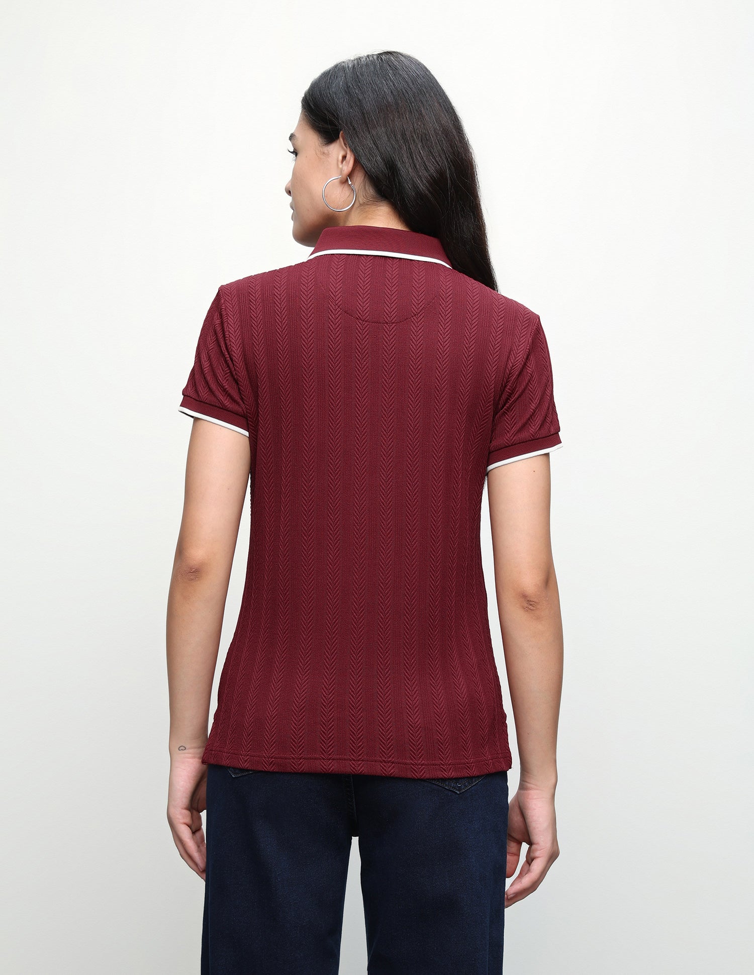 Textured Zipper Polo Shirt Maroon - U.S. Polo Assn. India | Large