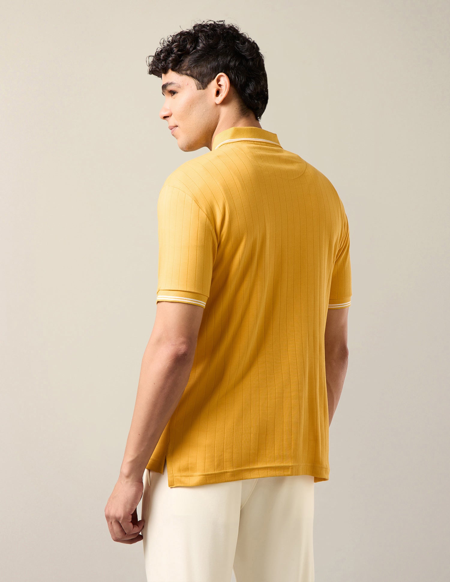 Patterned Knit Slim Fit Polo Shirt Mustard - U.S. Polo Assn. India | Large