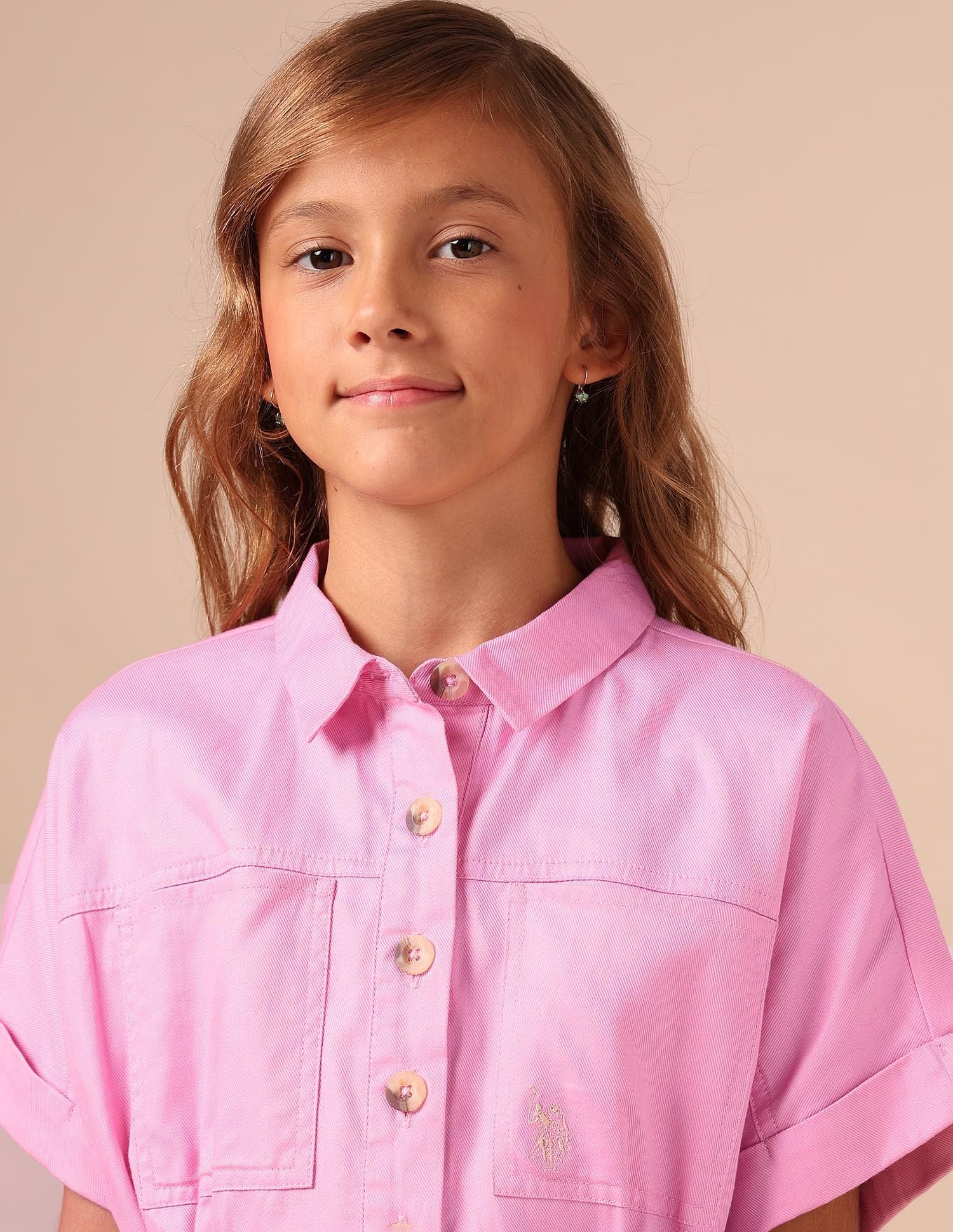 Girls Chambray Shirt Dress Pink - U.S. POLO ASSN. | Large