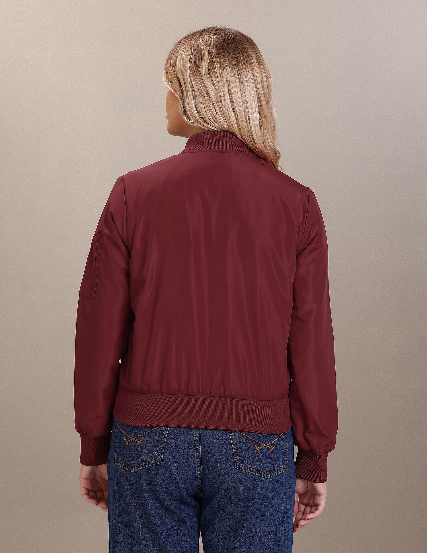 Stand Collar Solid Quilted Jacket Maroon - U.S. POLO ASSN. | Large