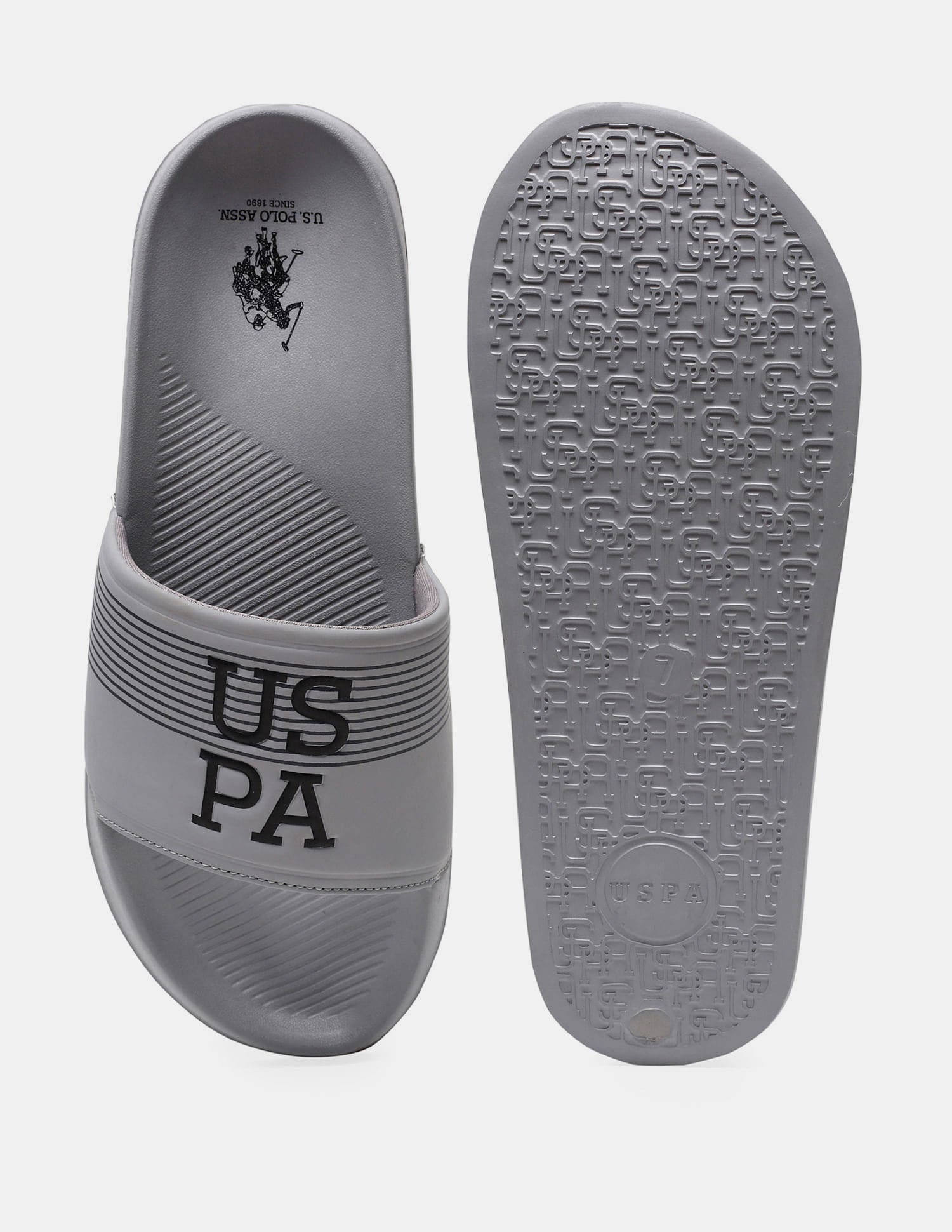 Men Striped Artax 2.0 Sliders Grey - U.S. Polo Assn. India | Large