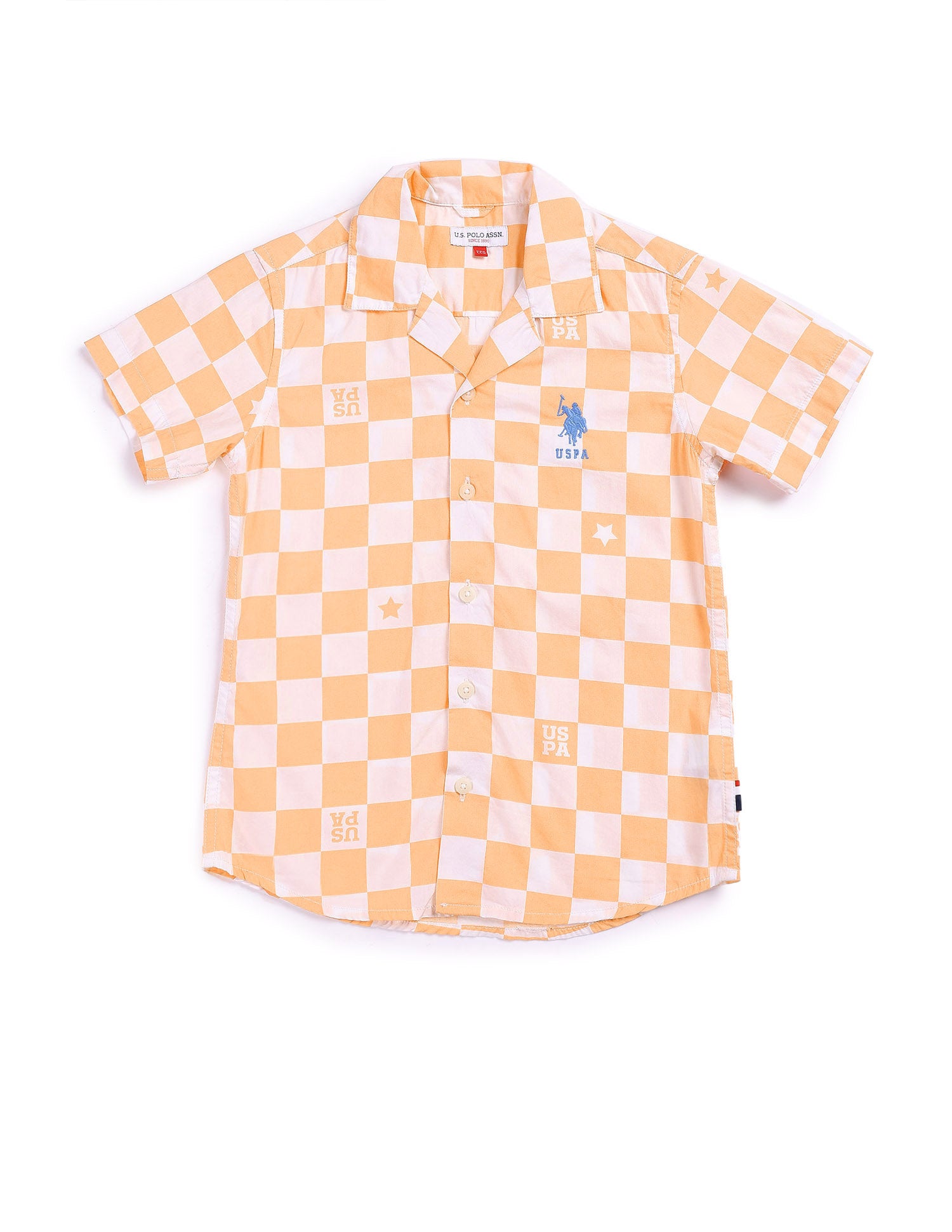 Boys Checkboard Cotton Shirt Orange - U.S. Polo Assn. India | Large