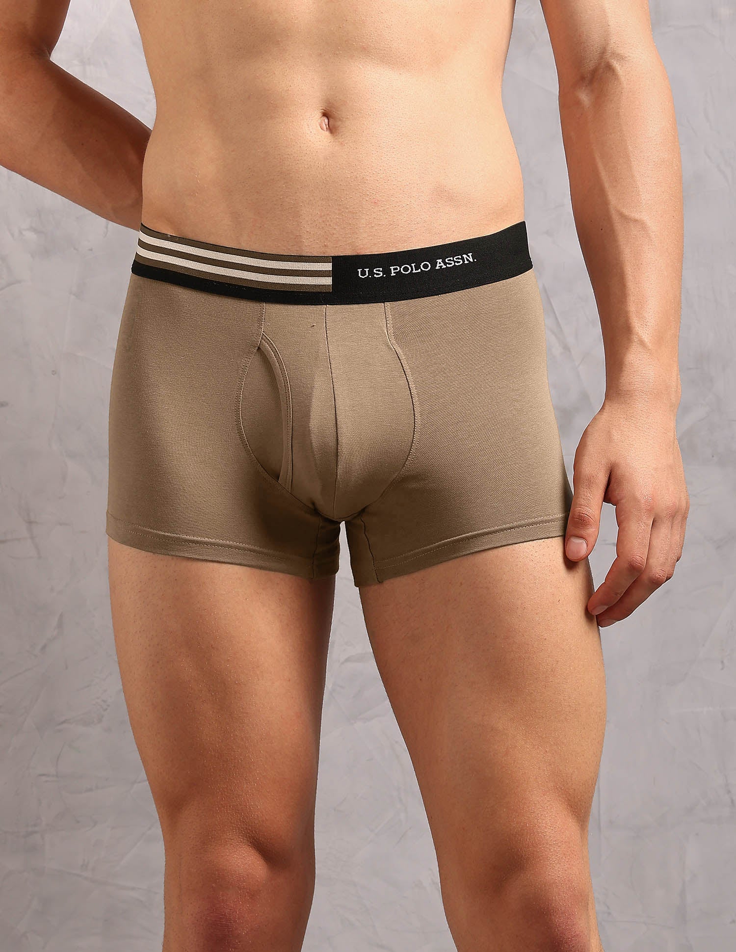 Striped Waistband OET19 Trunks - Pack Of 2 Cocoa Creme and Dark Olive - U.S. Polo Assn. India | Large