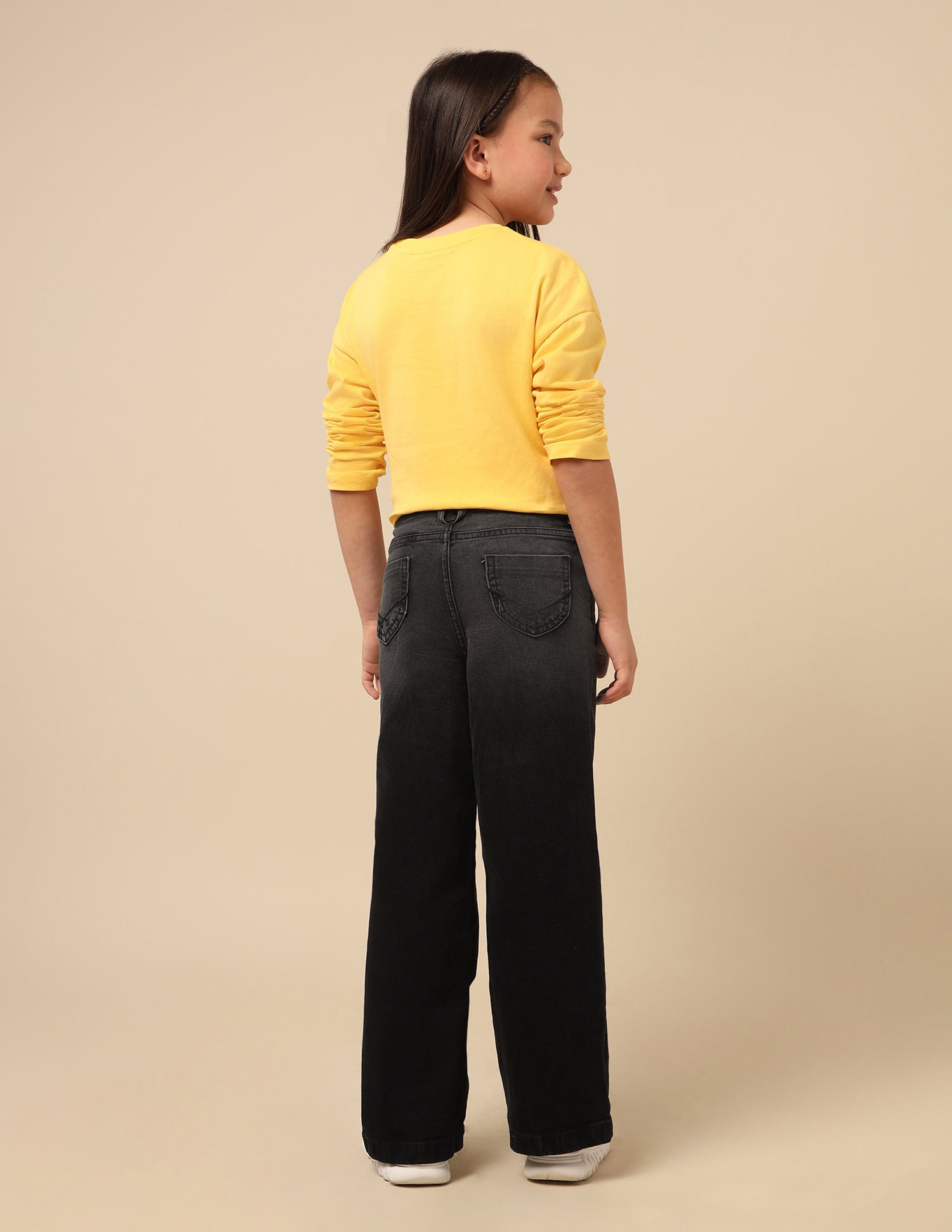 Girls Wide Leg Fit Stone Washed Jeans Black - U.S. POLO ASSN. | Large