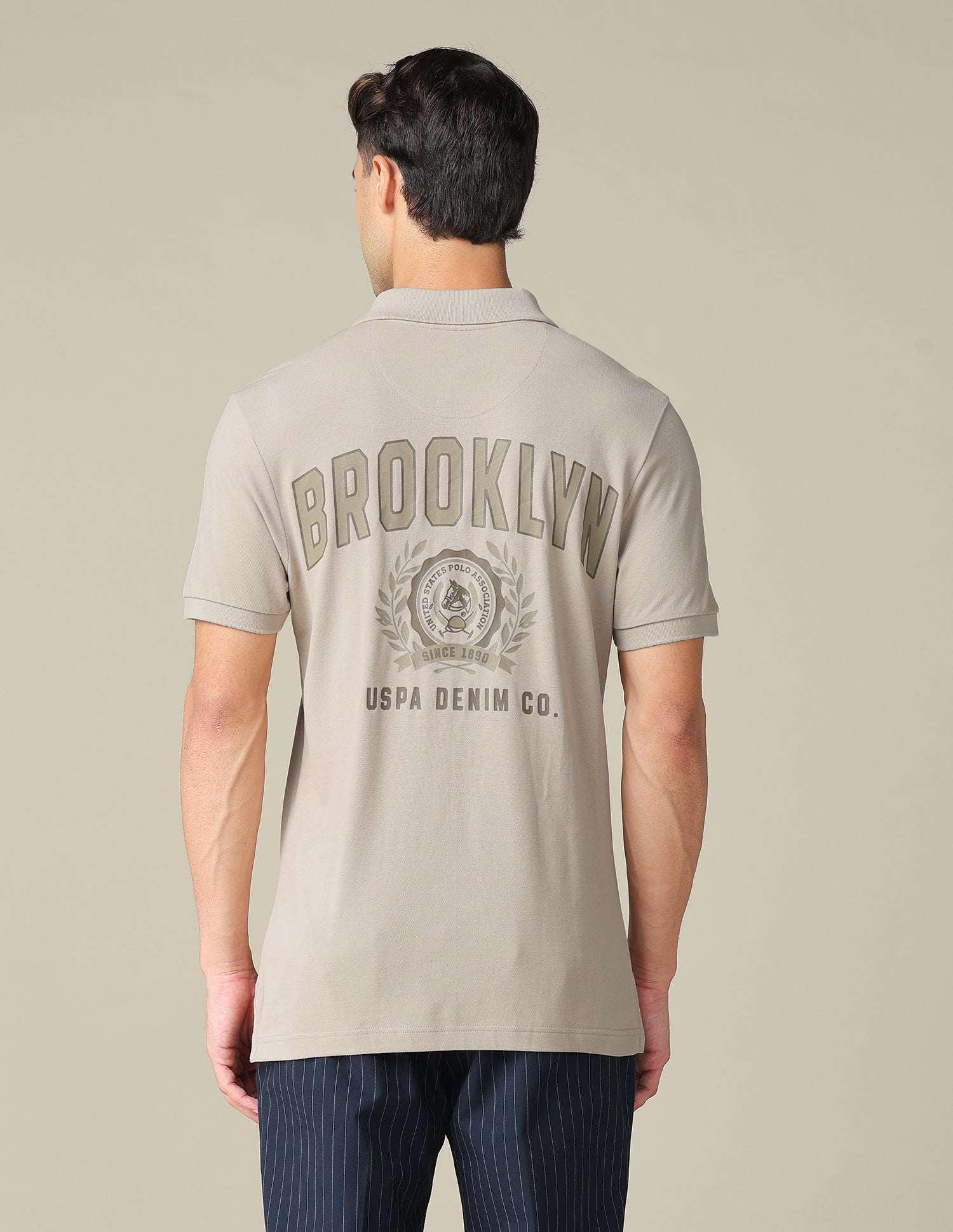 Muscle Fit Typographic Printed Polo Shirt Beige - U.S. POLO ASSN. | Large