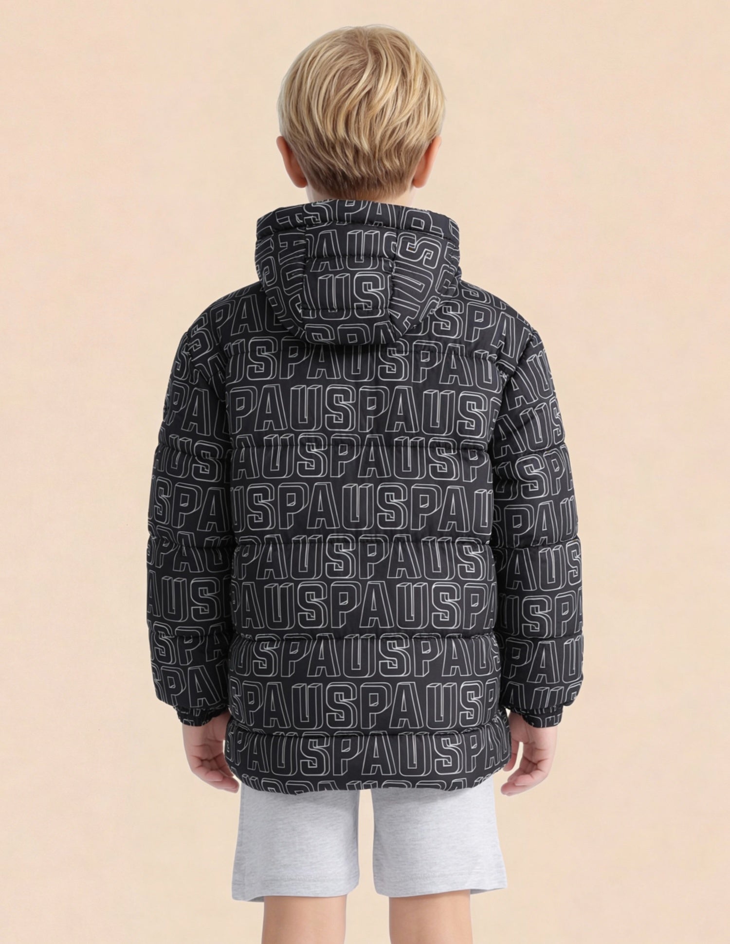 Boys Brand Printed Puffer Jacket Jet Black - U.S. Polo Assn. India | Large
