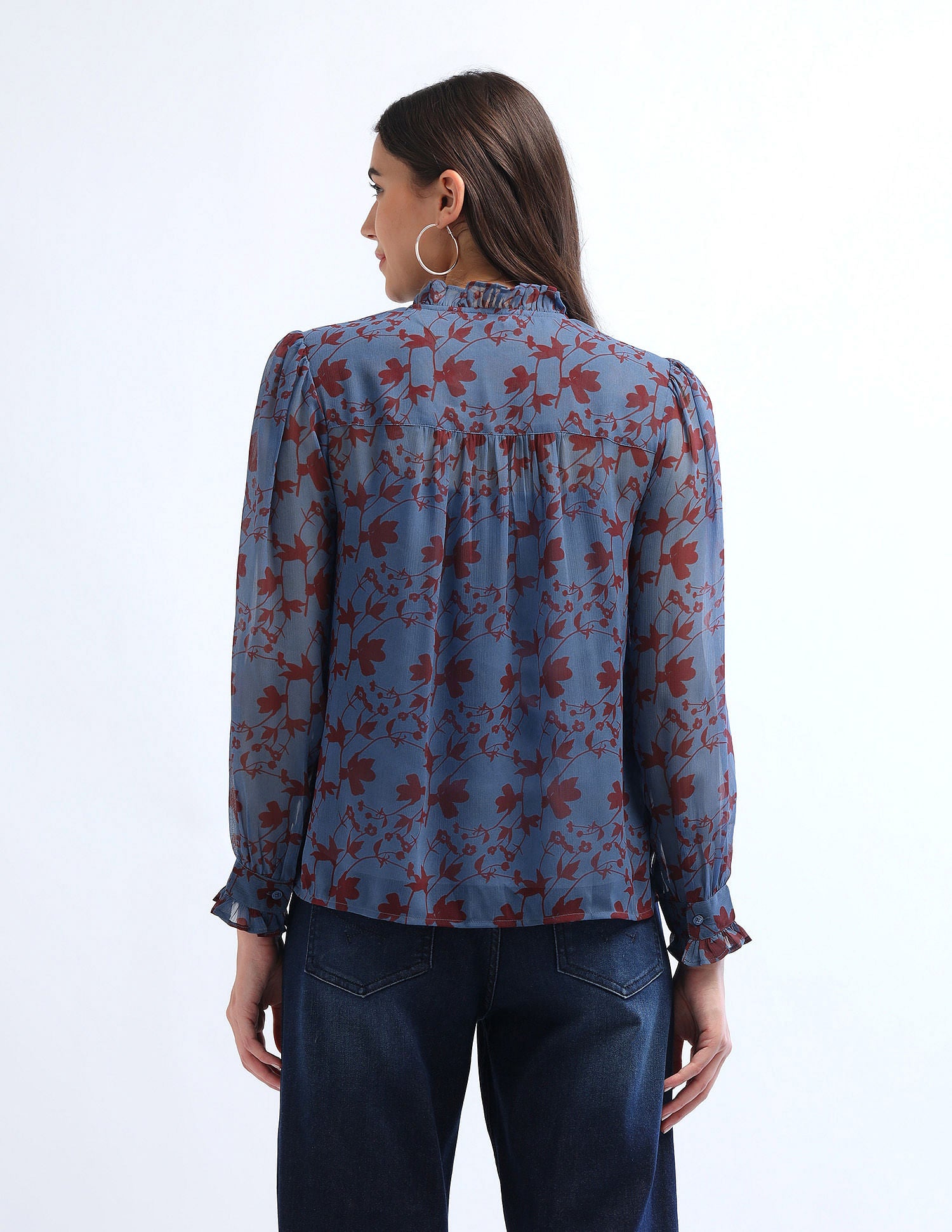 Ruffled Button Down Top Multicolor - U.S. POLO ASSN. | Large