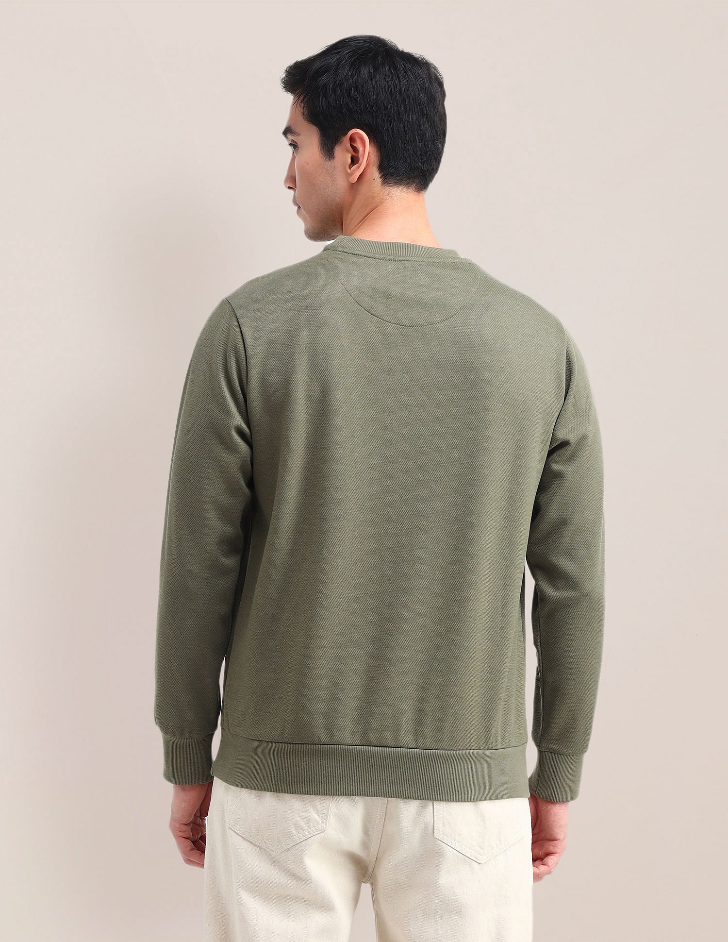 Patterned Knit Regular Fit Sweatshirt Olive - U.S. Polo Assn. India | Large