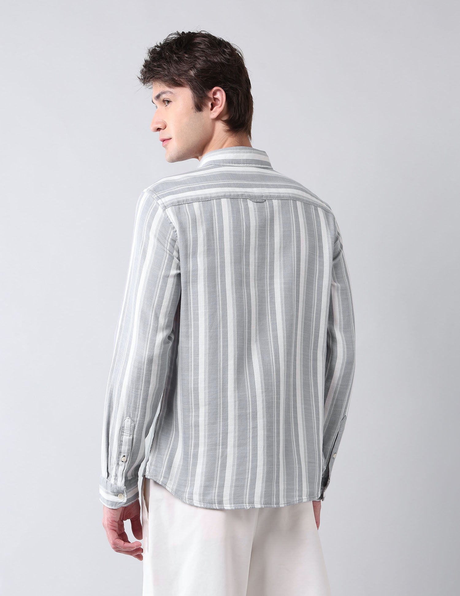 Vertical Striped Regular Fit Shirt Light Grey - U.S. Polo Assn. India | Large