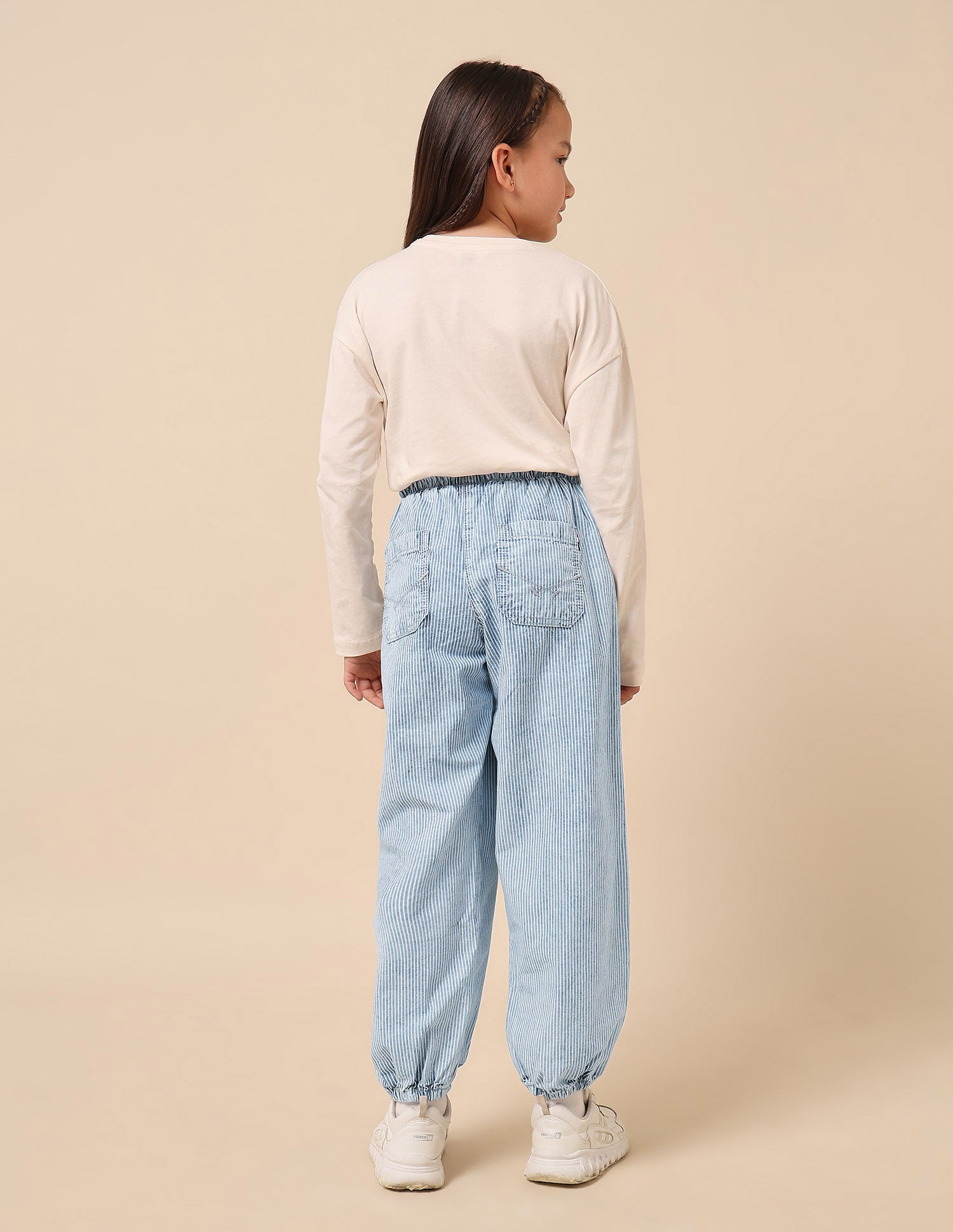 Girls Vertical Striped Jogger Jeans Light Blue - U.S. POLO ASSN. | Large