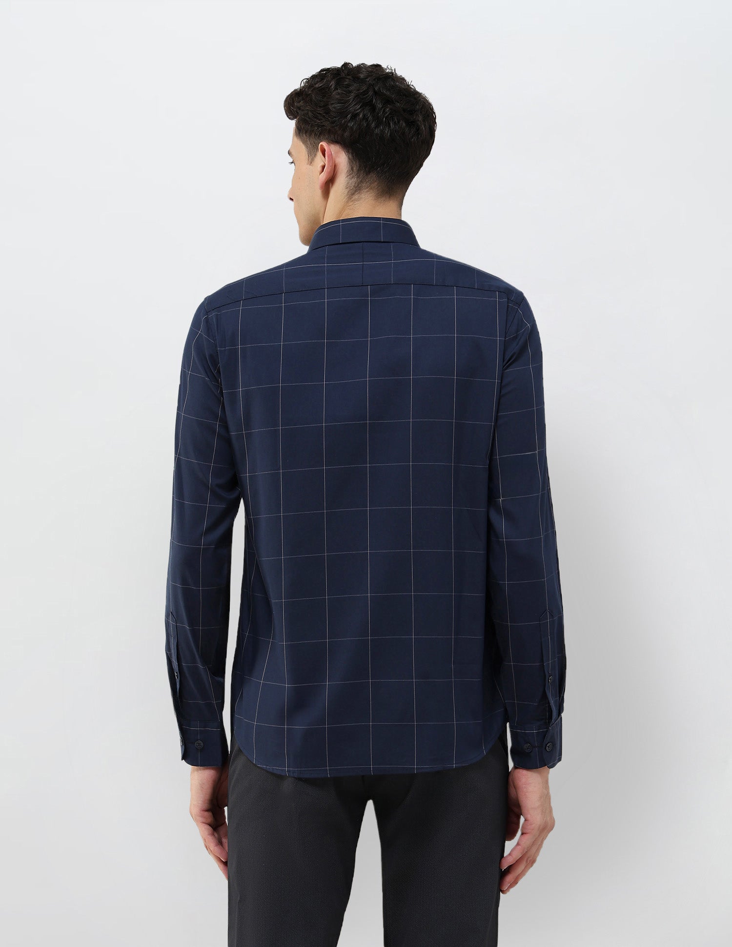 Windowpane Checked Tailored Fit Shirt Navy - U.S. POLO ASSN. | Large