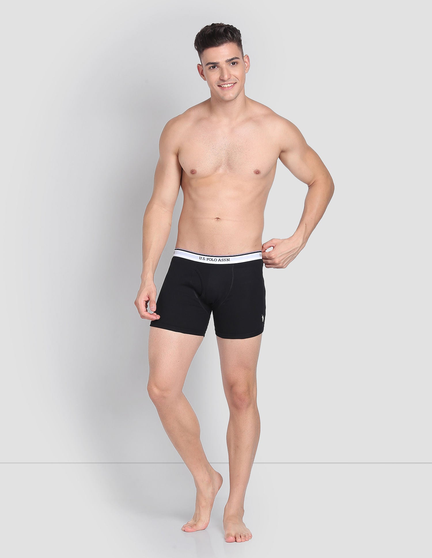 Cotton Mid Rise 1667 Trunks - Pack Of 3 Black, Grey and Navy - U.S. POLO ASSN. | Large