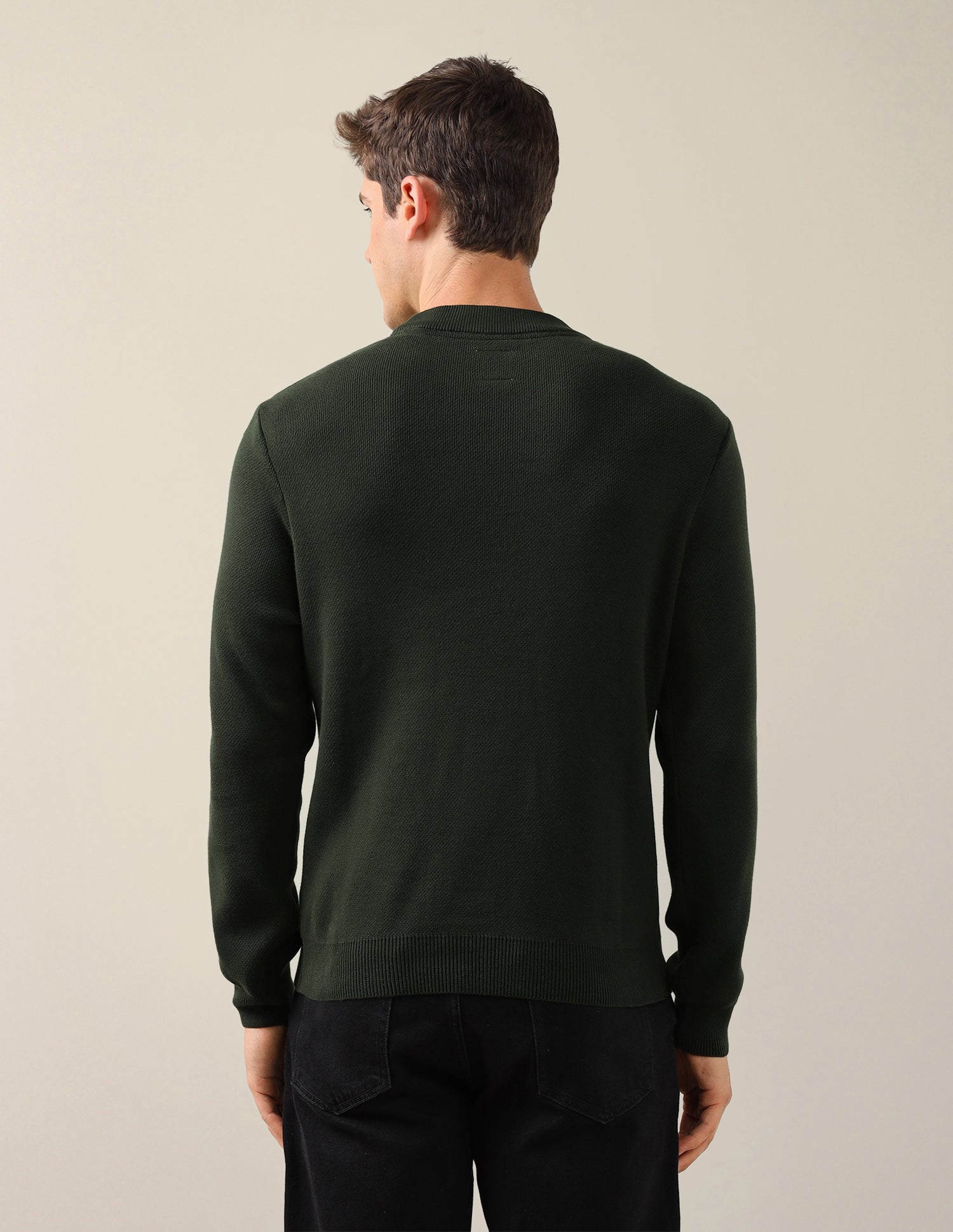 Solid Regular Fit Sweater Dark Green - U.S. Polo Assn. India | Large