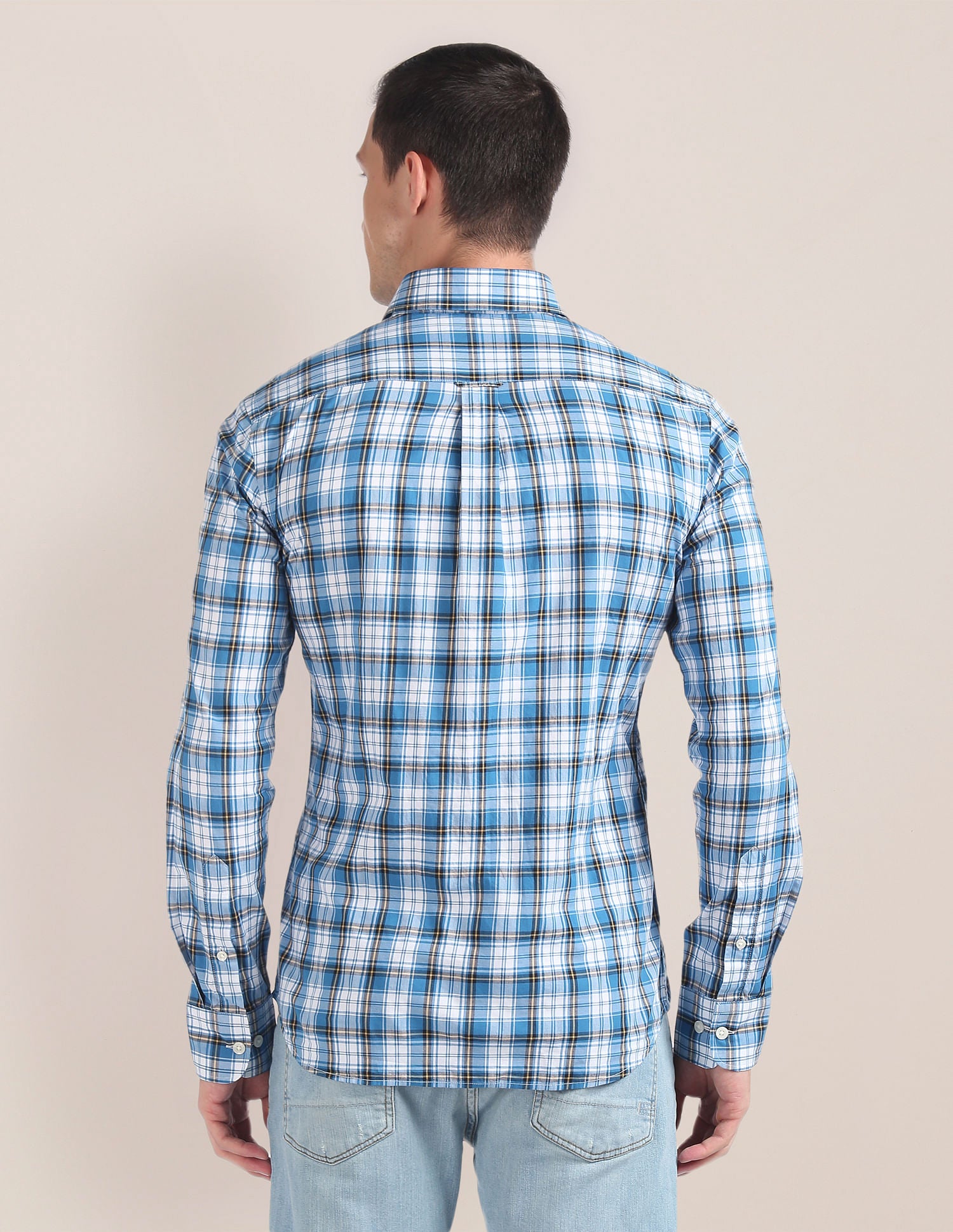 Tartan Check Pinpoint Oxford Shirt Blue - U.S. Polo Assn. India | Large