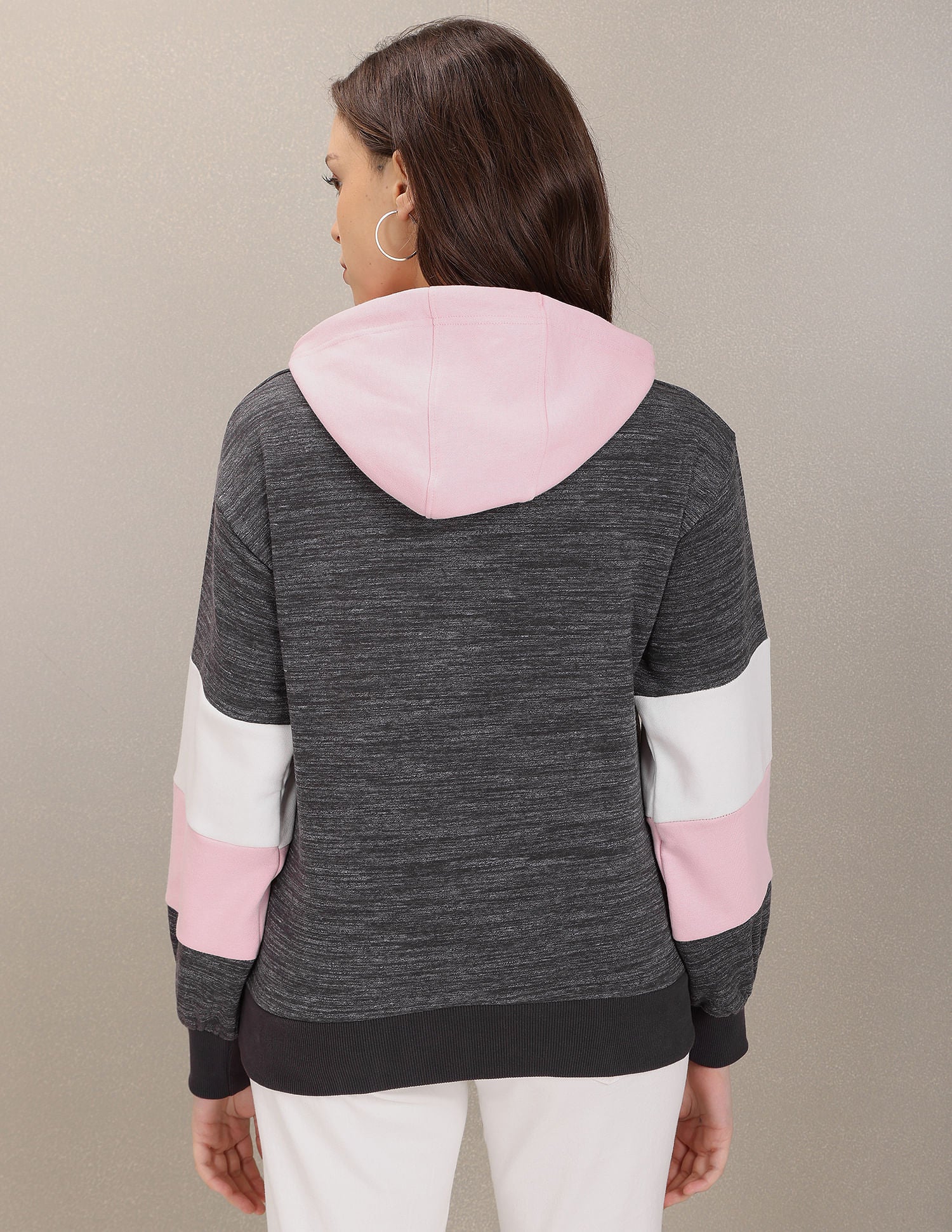 Hooded Panelled Sleeve Heathered Sweatshirt Grey - U.S. Polo Assn. India | Large