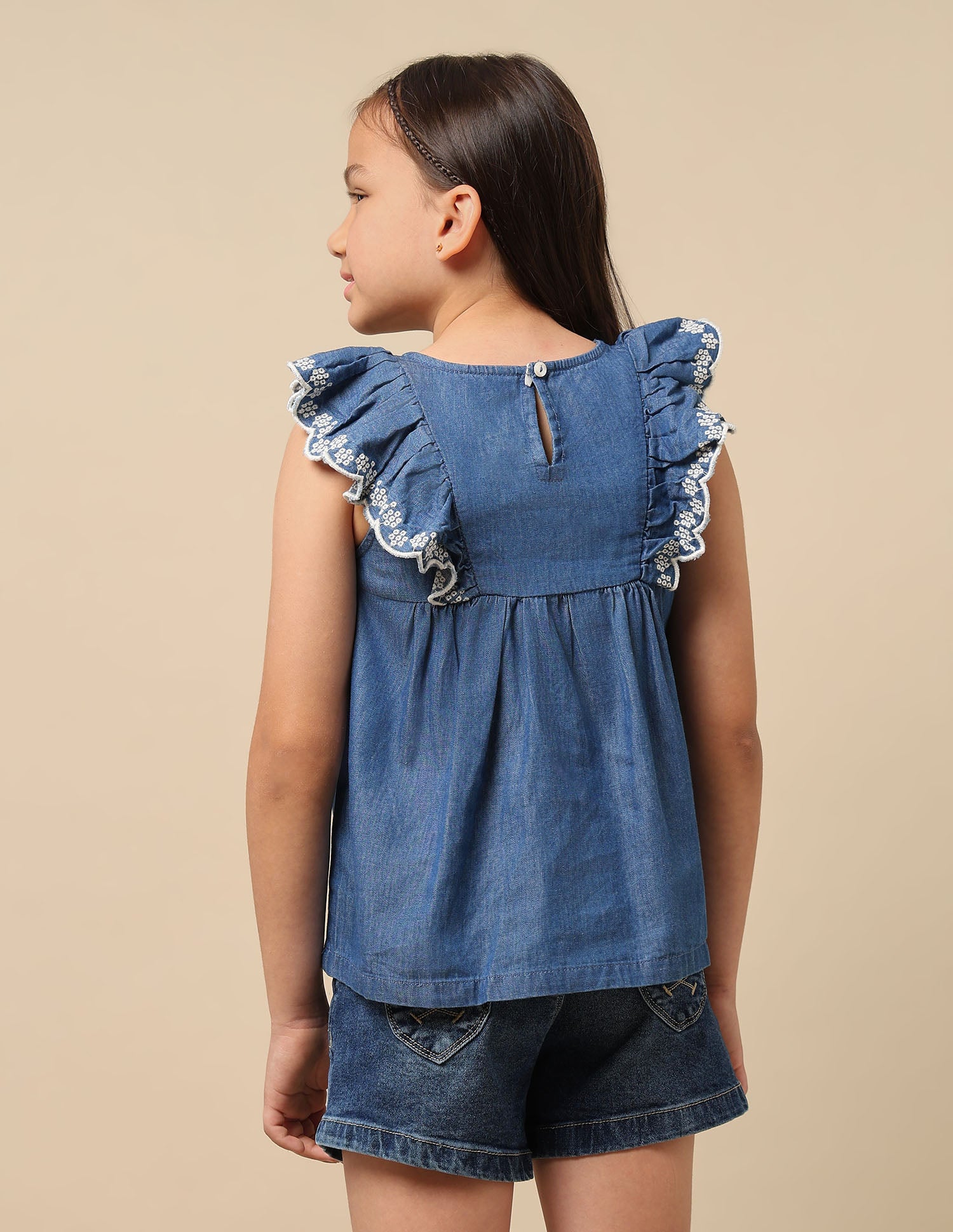 Girls Round Neck Denim Top Blue - U.S. Polo Assn. India | Large