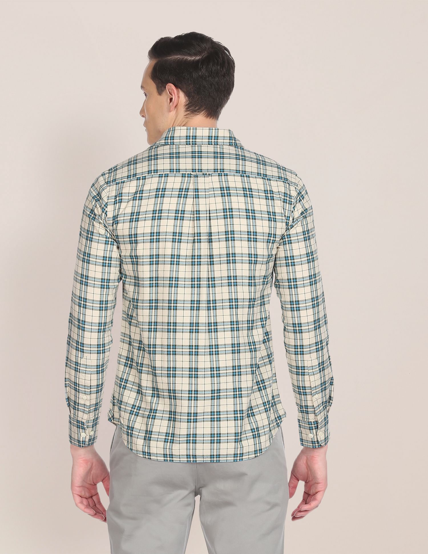 Men Beige Patch Pocket Check Casual Shirt Beige - U.S. POLO ASSN. | Large