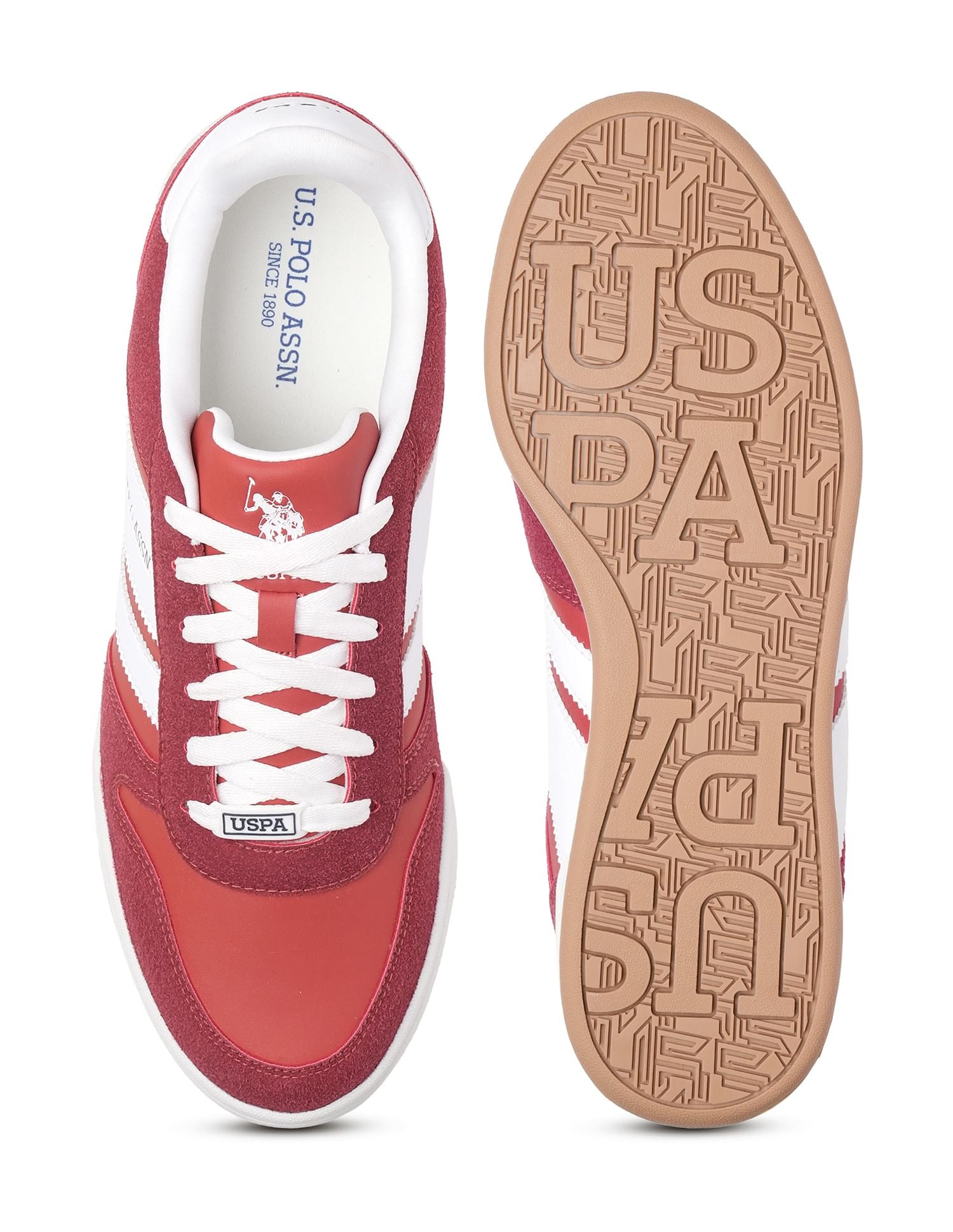 Men Gren Suede Colourblocked Sneakers Dark Red - U.S. POLO ASSN. | Large