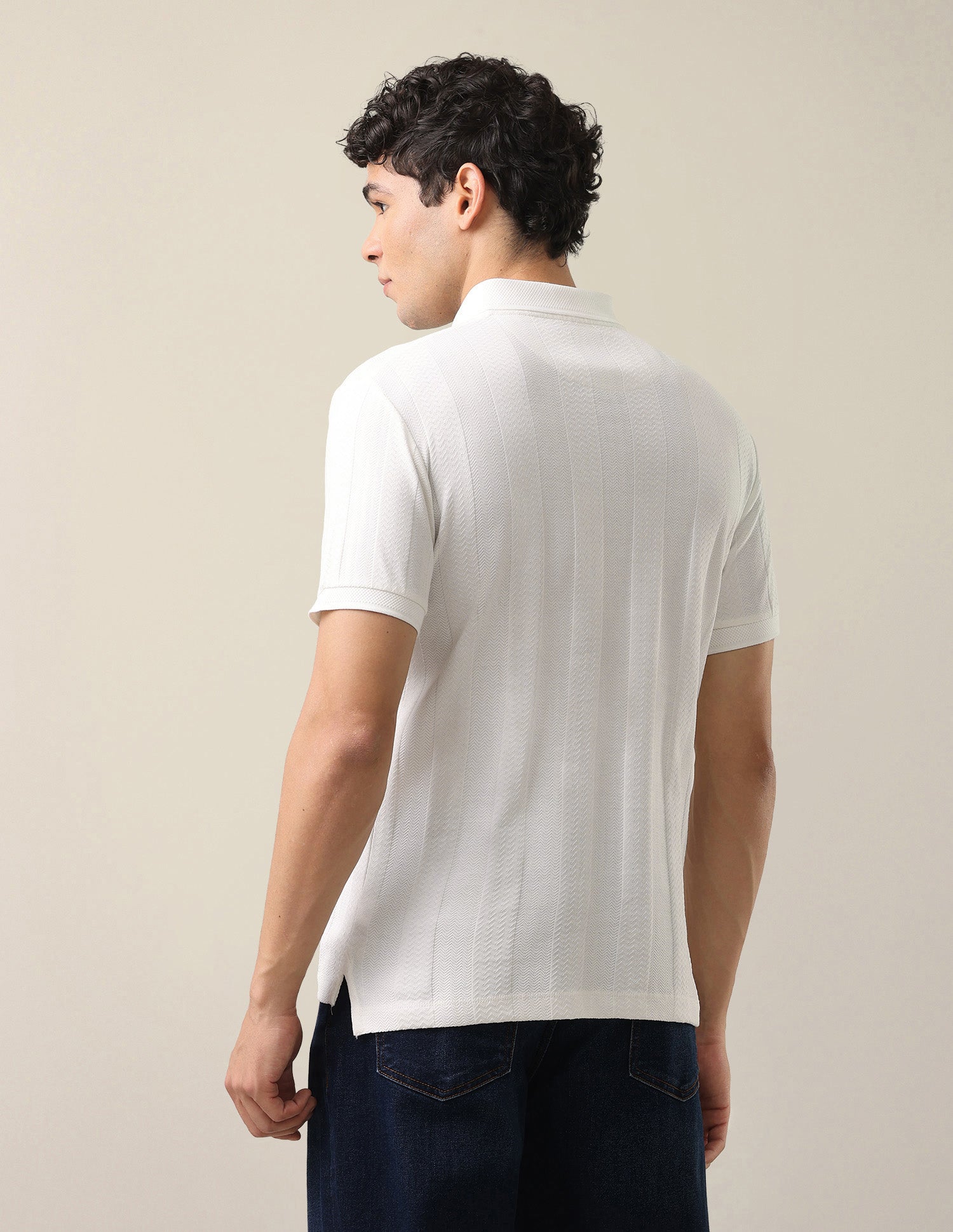 Self Design Vertical Striped Slim Fit Polo Shirt Ivory - U.S. Polo Assn. India | Large