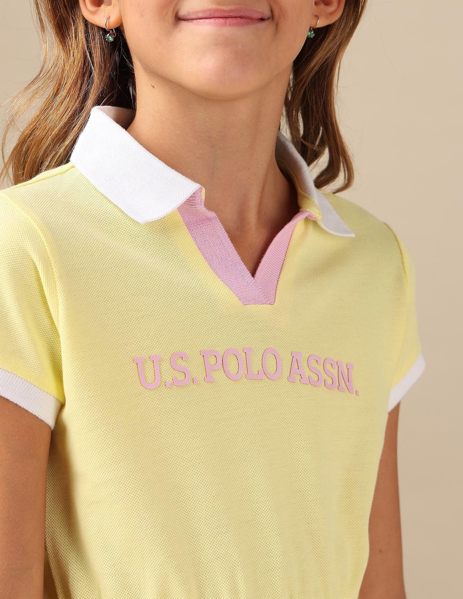 Girls Brand Printed Polo Dress Light Yellow - U.S. POLO ASSN. | Large
