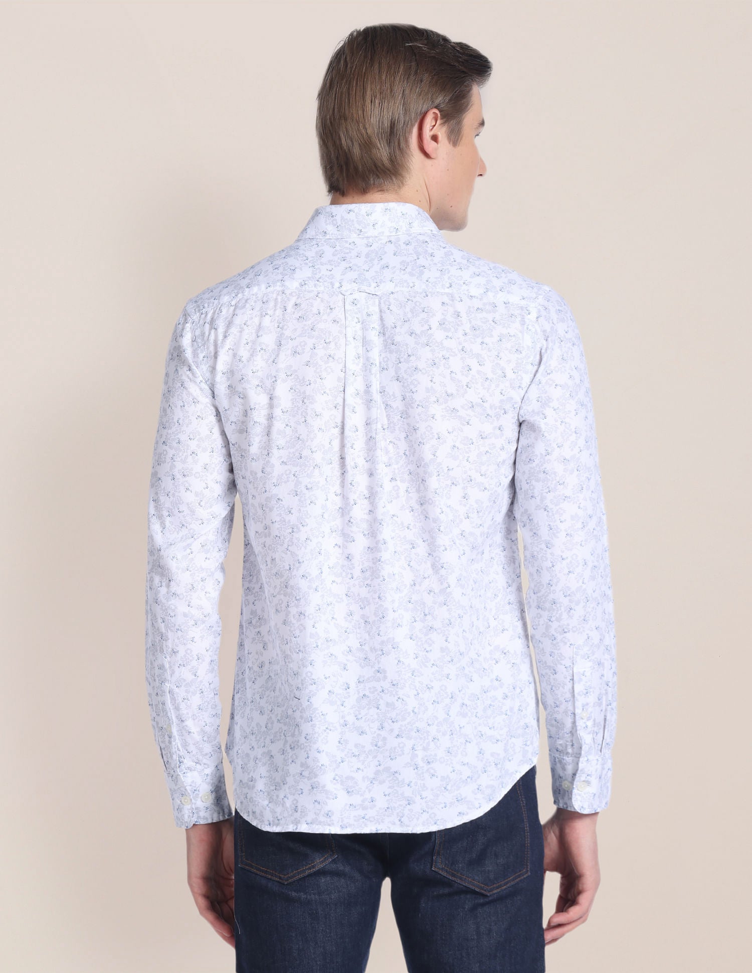 Floral Print Dobby Shirt White and Blue - U.S. POLO ASSN. | Large