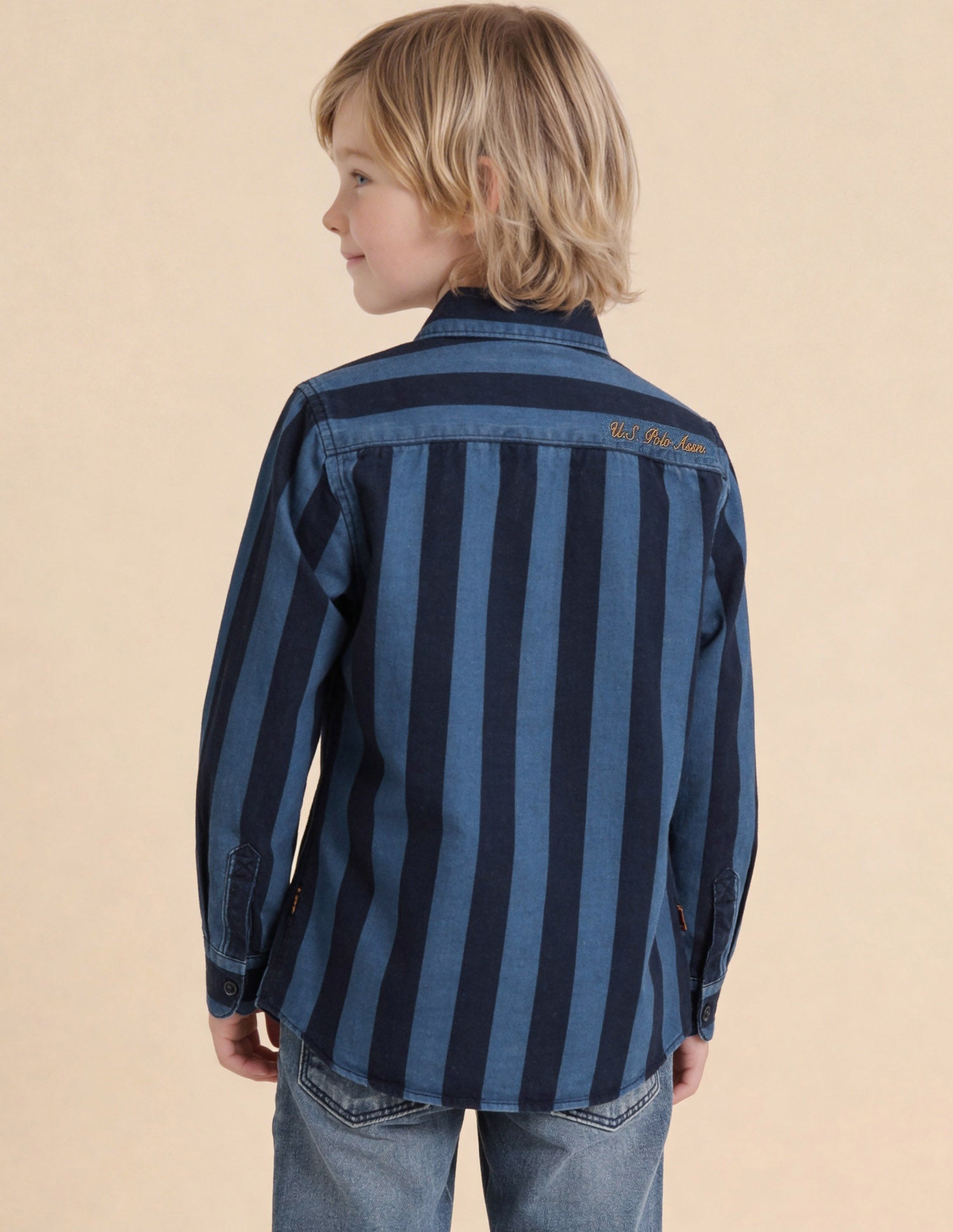 Vertical Striped Twill Weave Shirt Navy - U.S. Polo Assn. India | Large