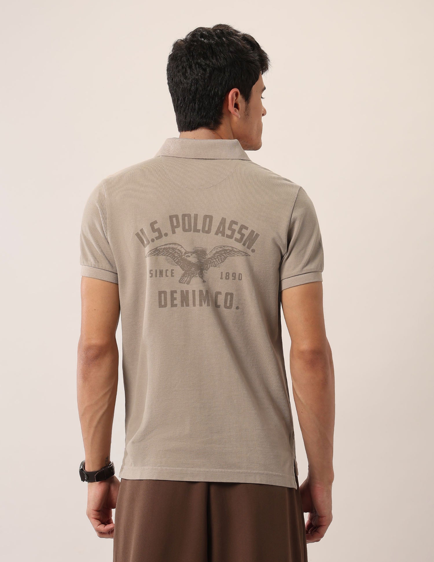Brand Printed Muscle Fit Polo Shirt Beige - U.S. Polo Assn. India | Large