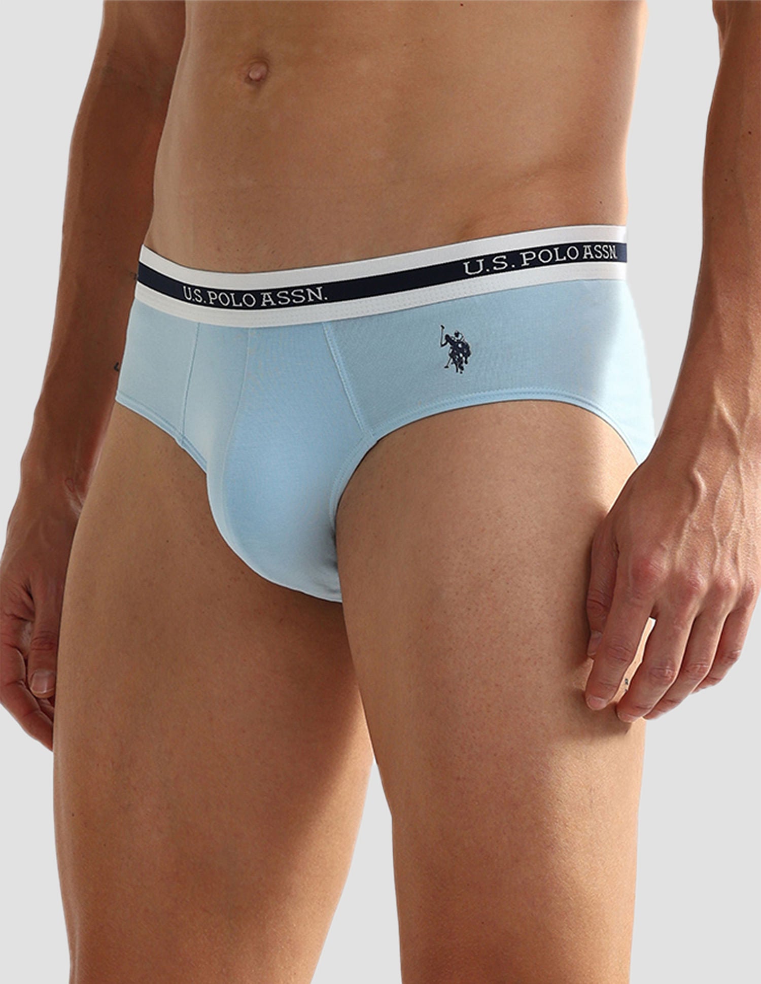 Elasticized Waist OEB09 Briefs - Pack Of 2 Pastel Blue and Fog Grey - U.S. POLO ASSN. | Large