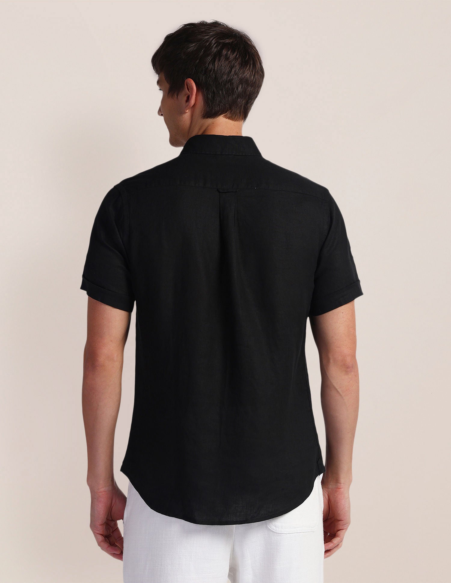 Solid Linen Regular Shirt Black - U.S. POLO ASSN. | Large