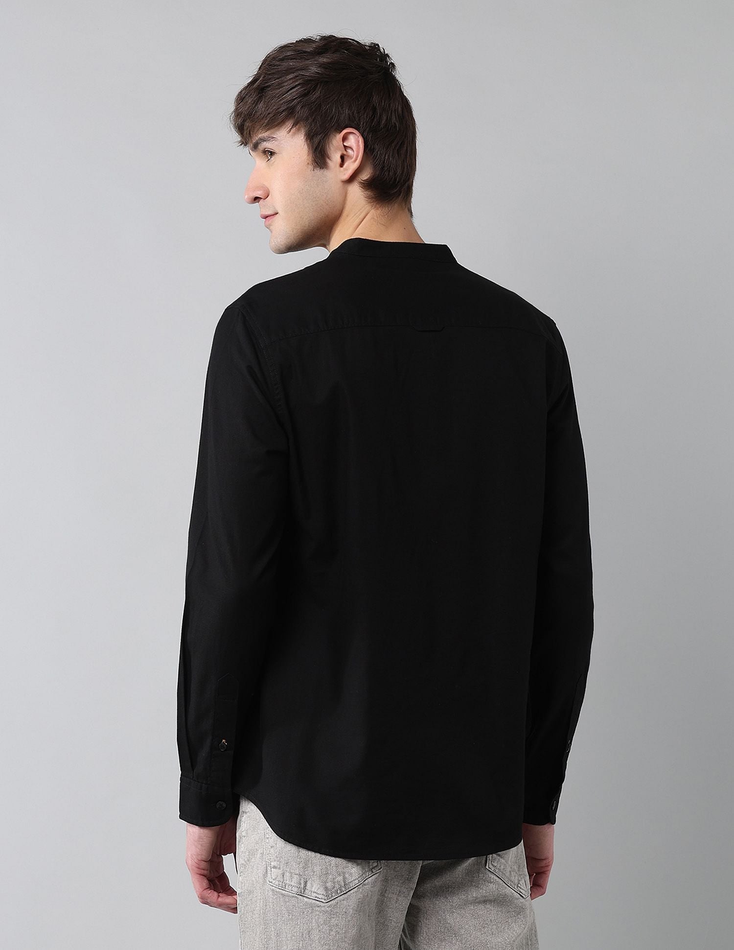 Solid Slub Mandarin Collar Shirt Black - U.S. Polo Assn. India | Large