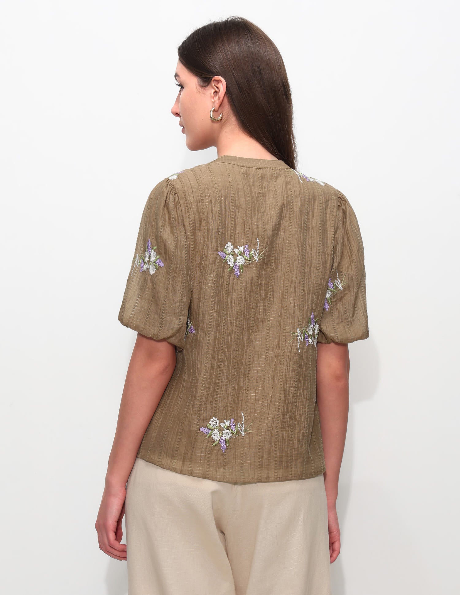 Regular Fit Floral Embroidered Top Brown - U.S. Polo Assn. India | Large