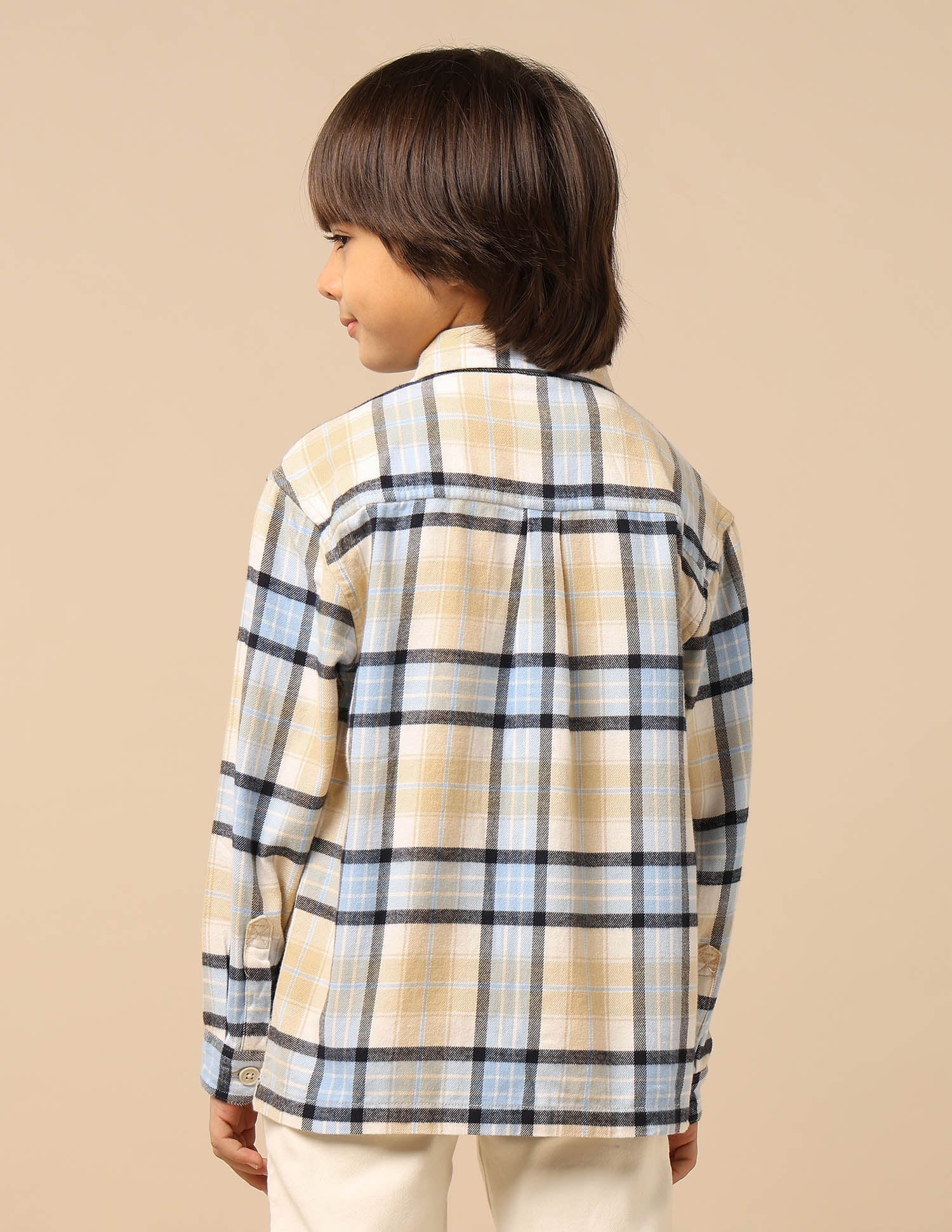 Boys Plaid Checked Twill Shirt Beige - U.S. POLO ASSN. | Large