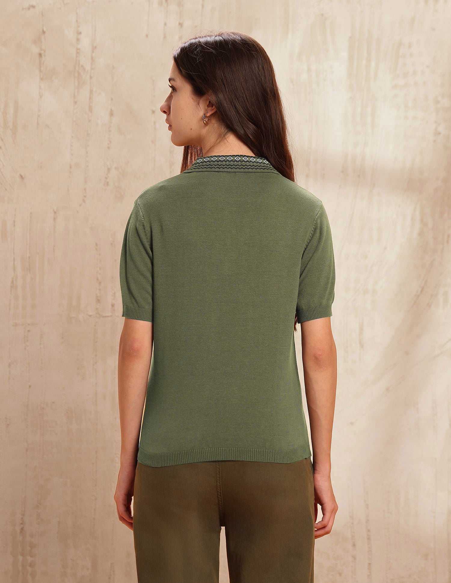 Jacquard Collar Relaxed Fit Polo Shirt Olive - U.S. POLO ASSN. | Large